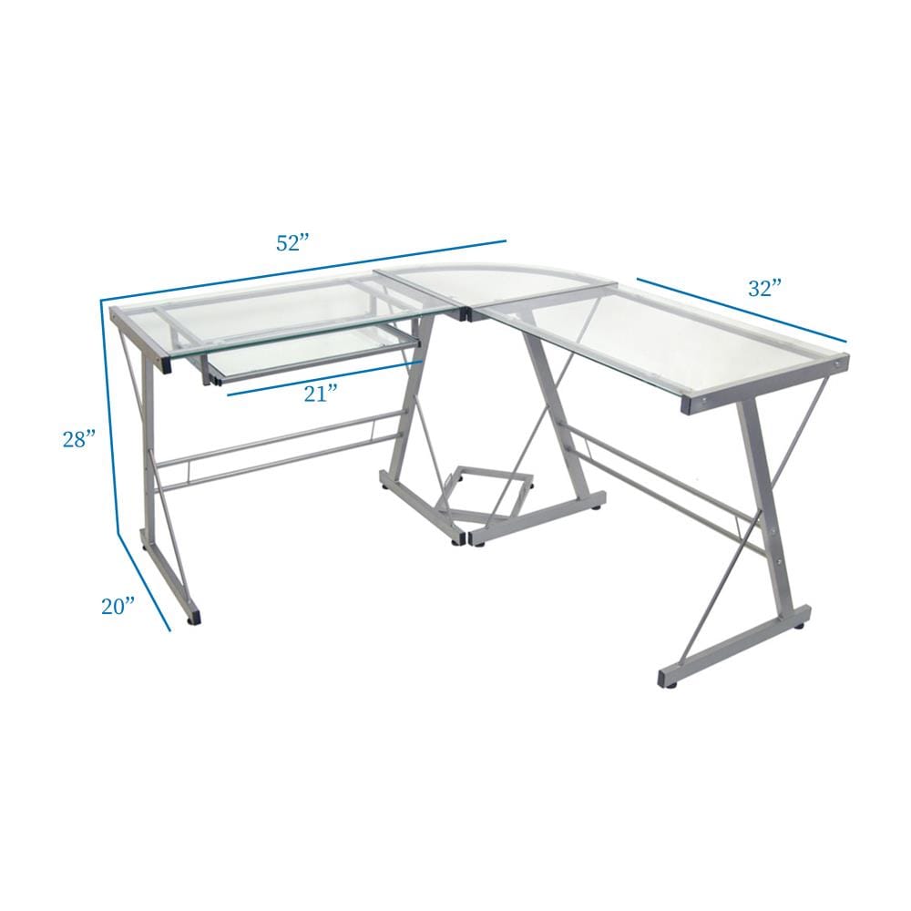 Walker Edison - L-Shaped Modern Glass Computer Desk - White