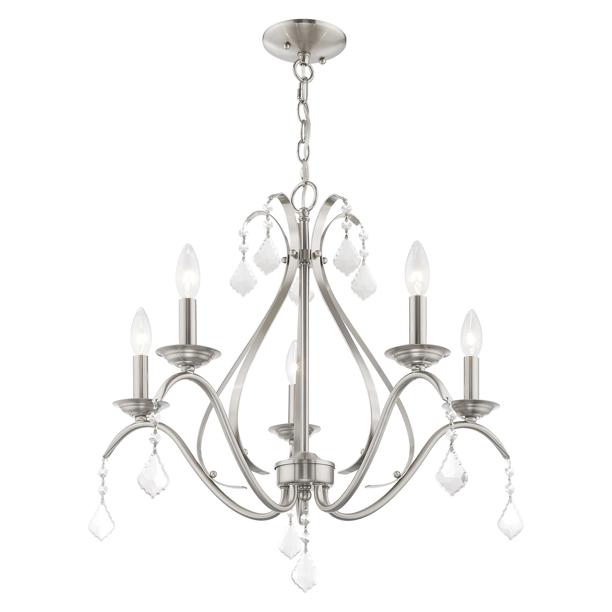 Brushed Nickel 5-Light Chandelier with Clear Crystals