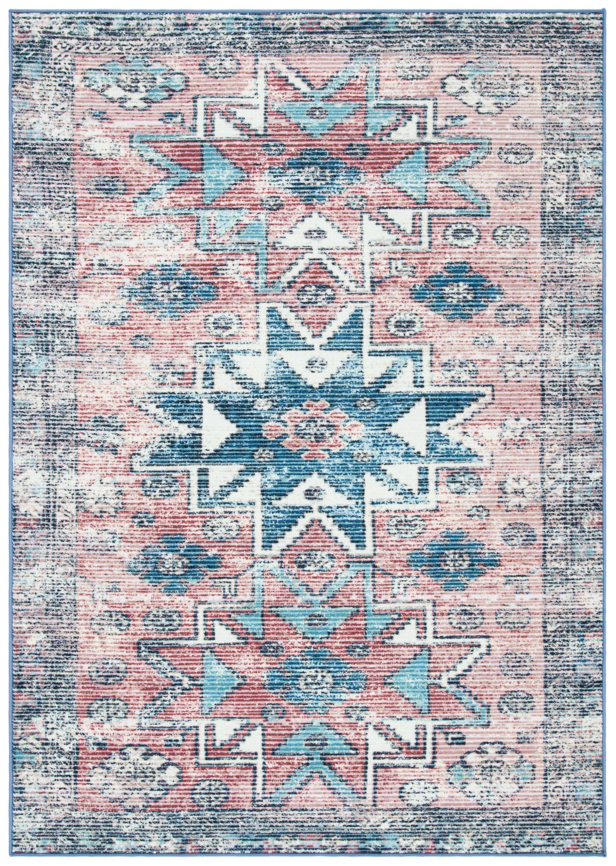 Blue and Pink 8' x 10' Tufted Wool Area Rug