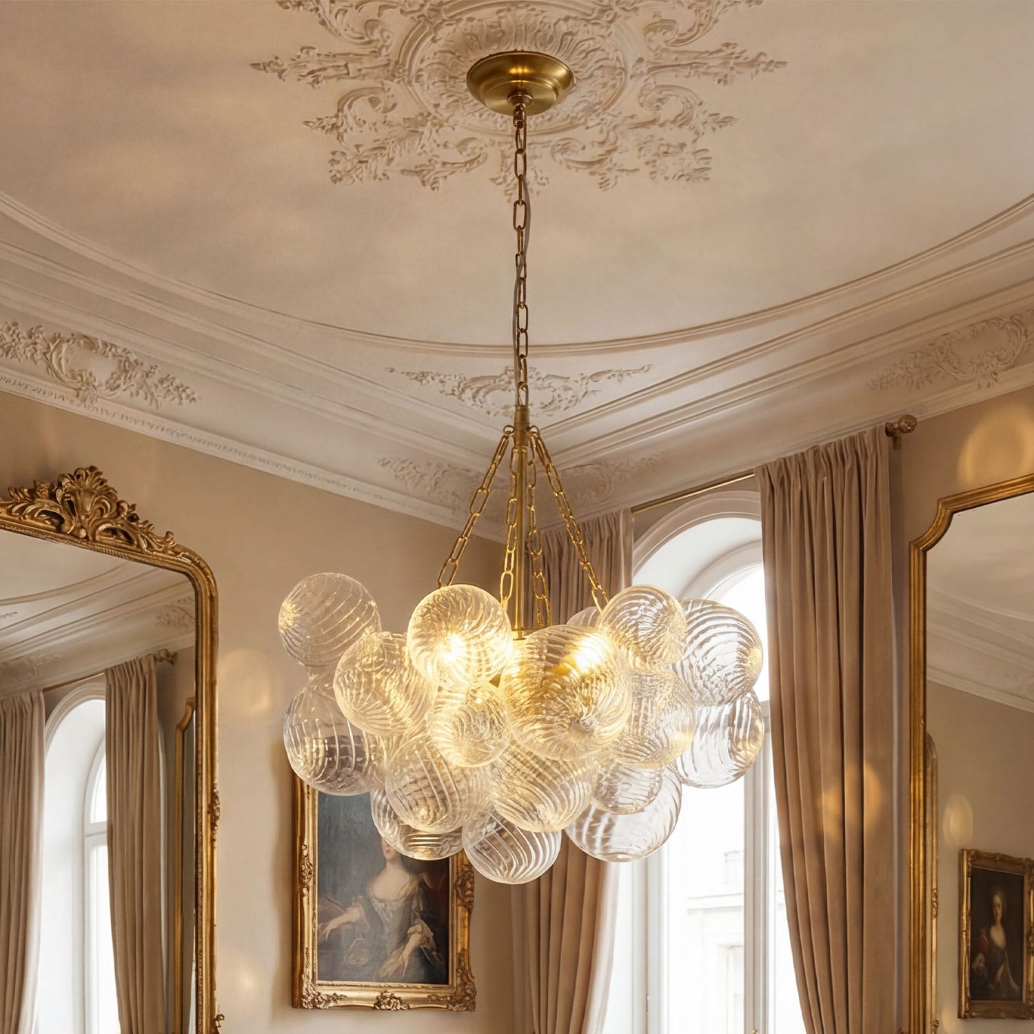 Aiwen 3 -Light Brushed Brass Clear glass Mixed material Chandelier