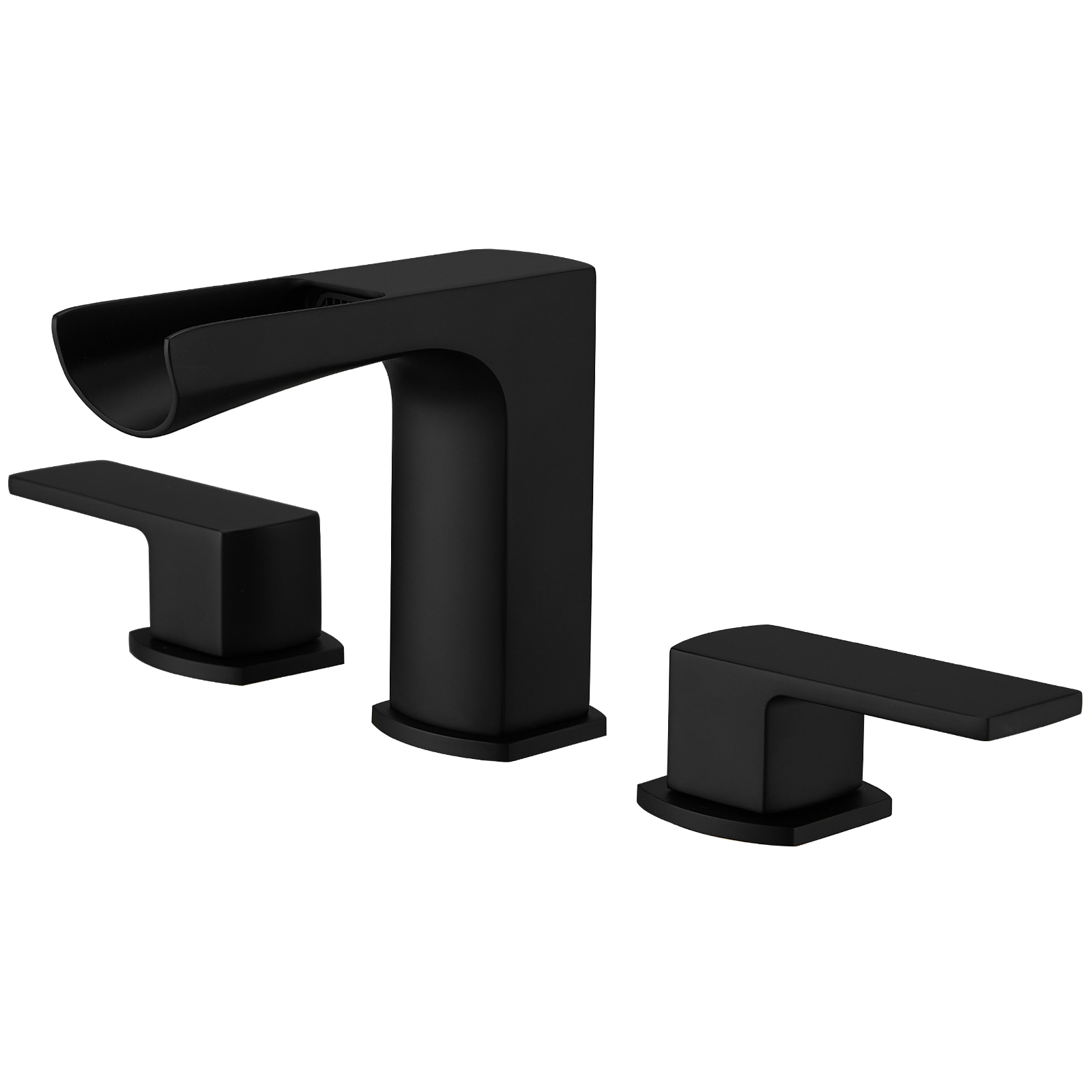 BWE C-16467-BLACK Matte Black Widespread 2-handle WaterSense Waterfall Commercial/Residential Handle Bathroom Sink Faucet with Drain