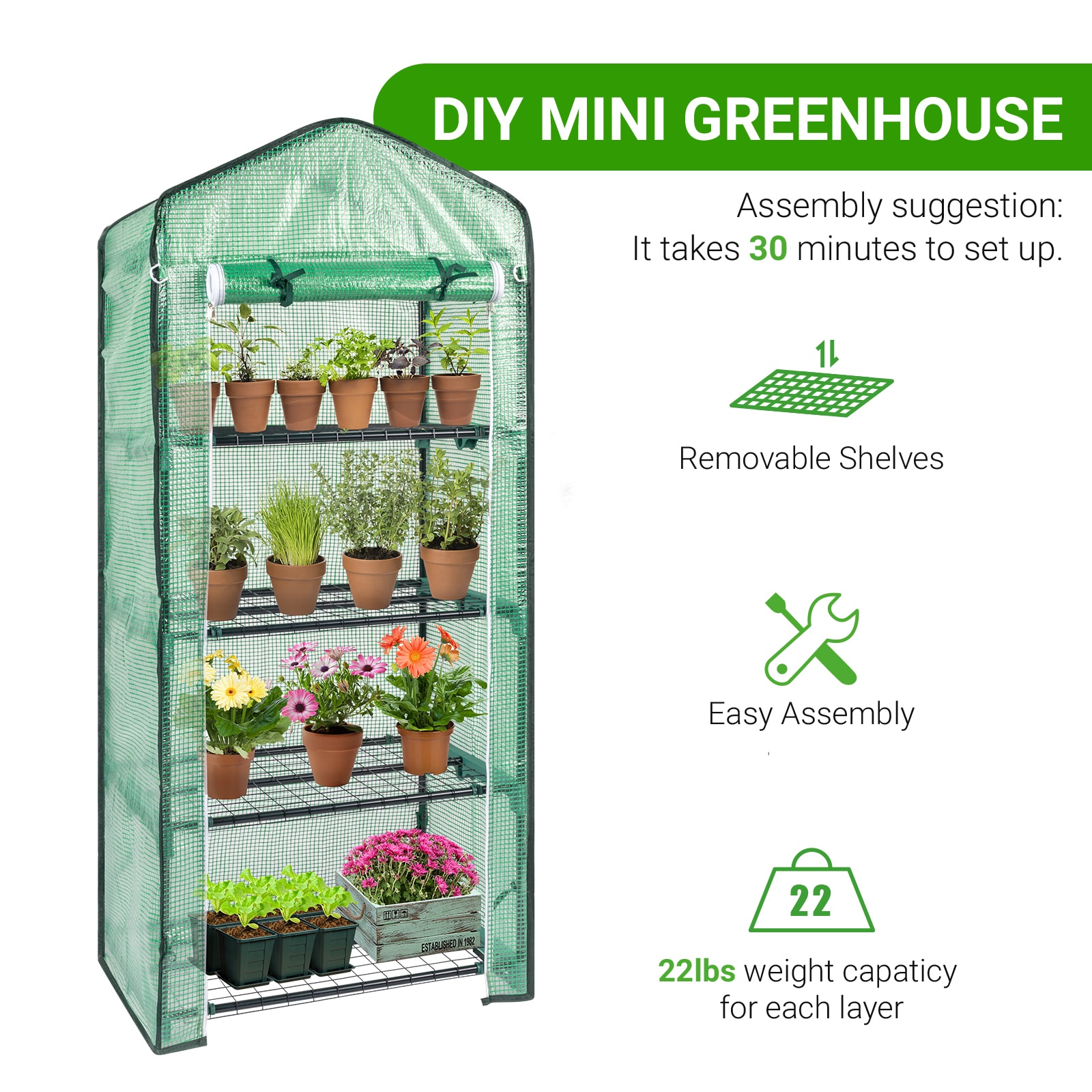 Outopee Greenhouses 1.4-ft L x 2.25-ft W x 5.25-ft H Green Greenhouse ...