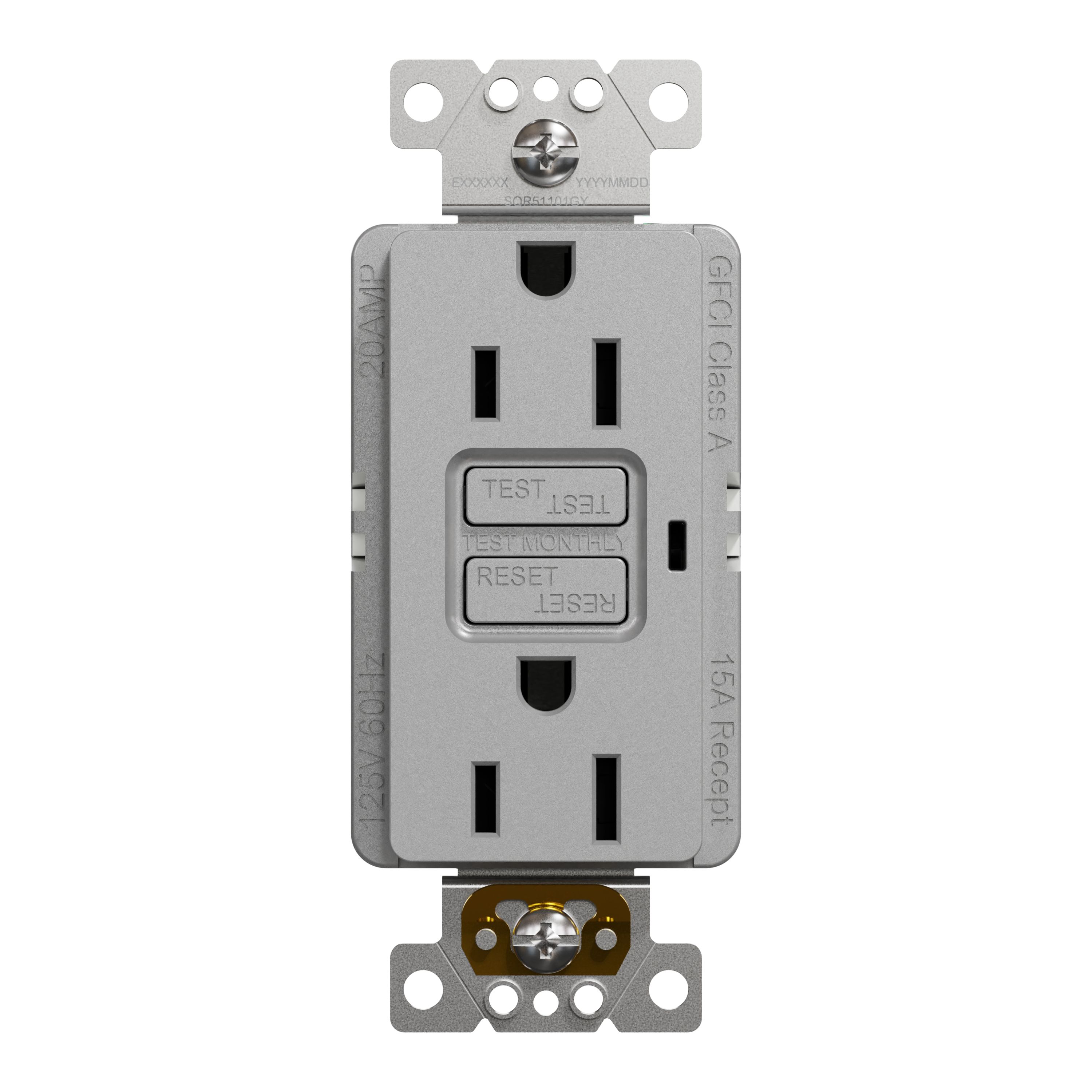 Square D SQR51101GY X Series 15-Amp 125-volt Tamper Resistant GFCI Residential Decorator Outlet, Matte Gray