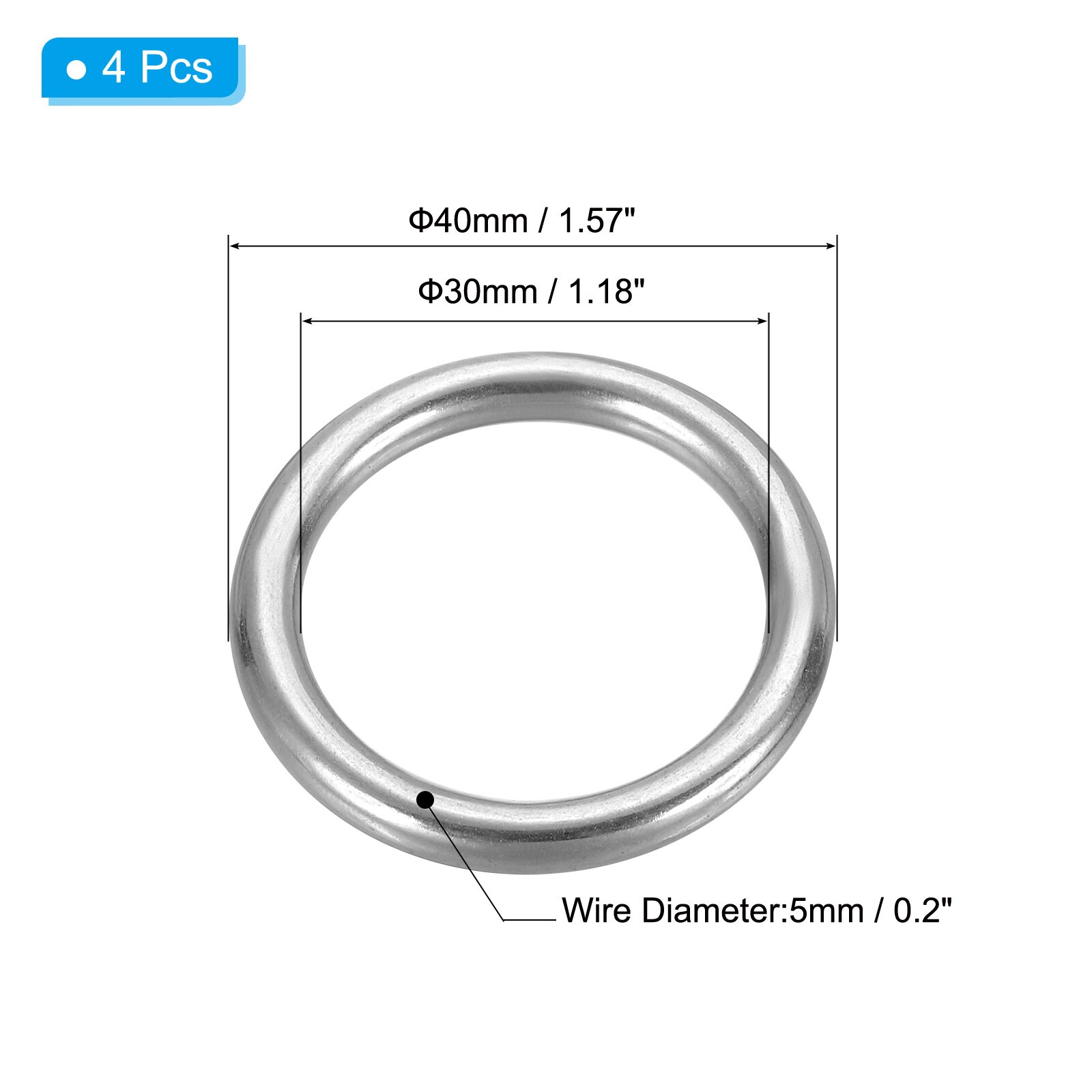 PATIKIL 4pcs Metal Rings 1.2 Inch 316 Stainless Steel Rings Marine ...