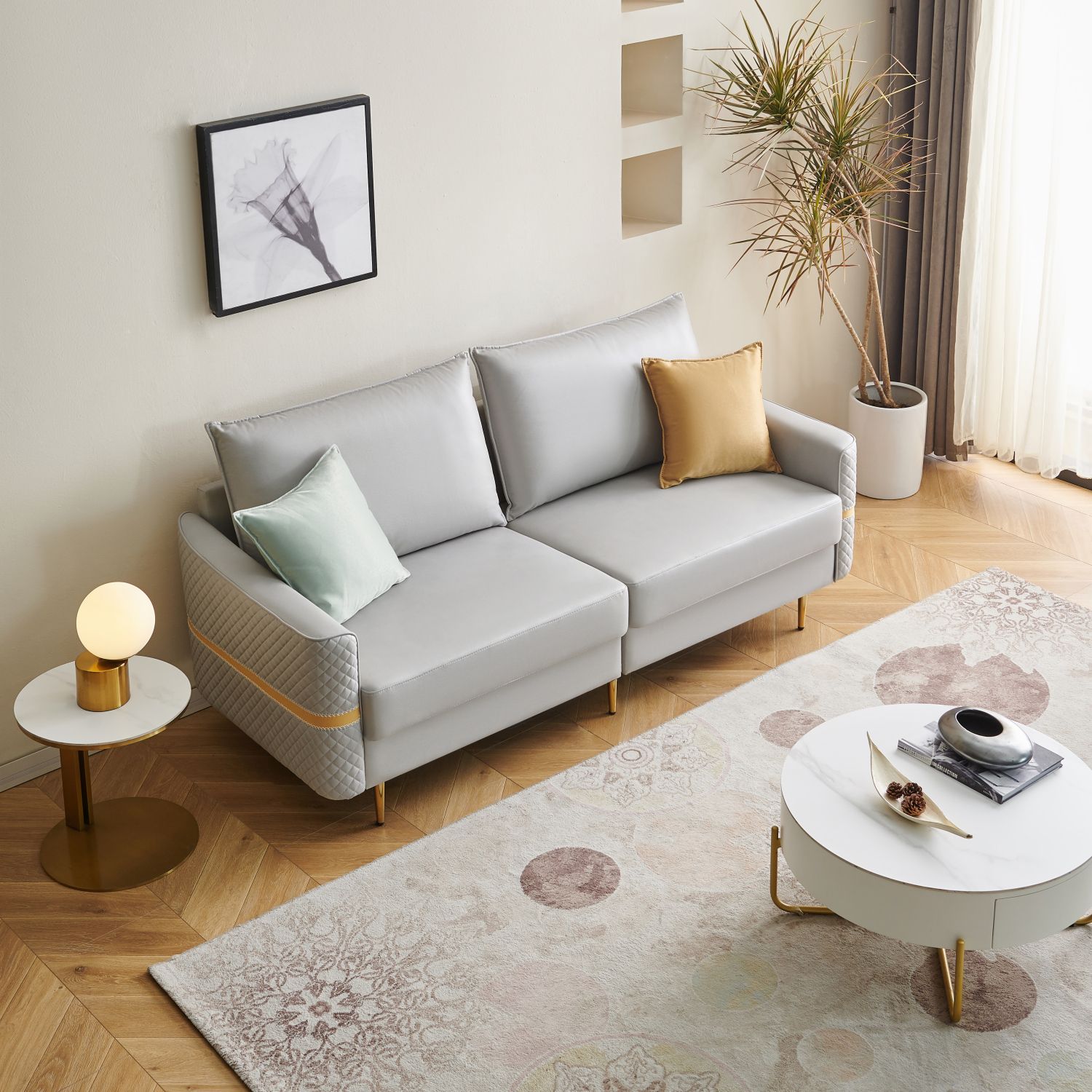 JASMODER W1368S00004 73.22 inch  Loveseat Sofa Couch, Mid Century Modern Love Seats Furniture With 2 Pillows, Heavy Duty Sleeper Sofa For Small Spaces, Living Room, Soft Couch Easy To Install(Light Grey)