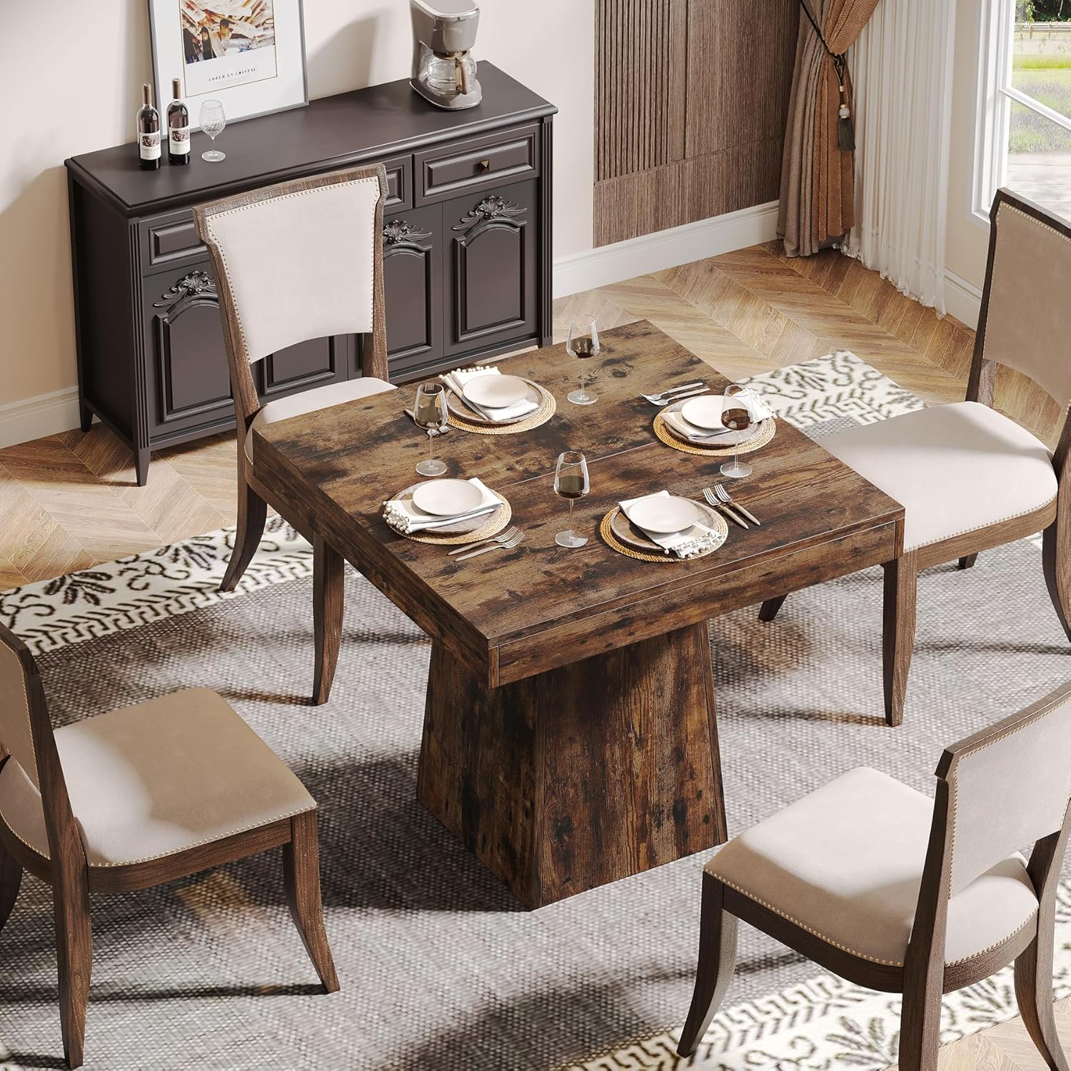 Tribesigns Vintage Brown Farmhouse Square Dining Table with Sturdy ...