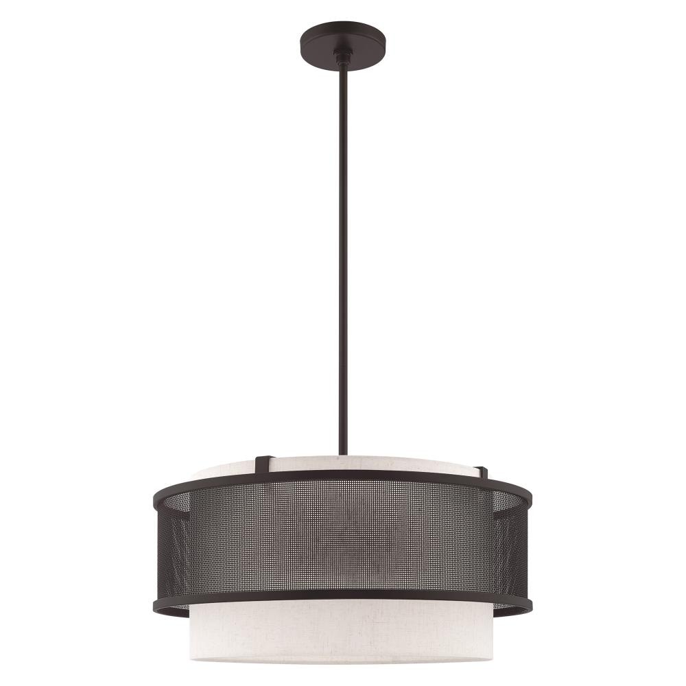 Braddock Bronze 4-Light Drum Chandelier with Oatmeal Shade