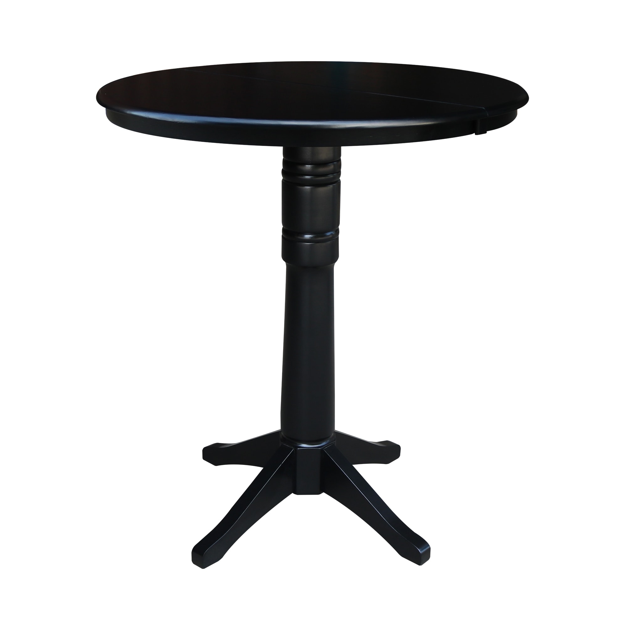 International Concepts K46-36RXT-27B-6B-2 Black Round Traditional Extending Removable Leaf Bar Table, Wood with Black Wood Pedestal Base 48-in L x 42.1-in H