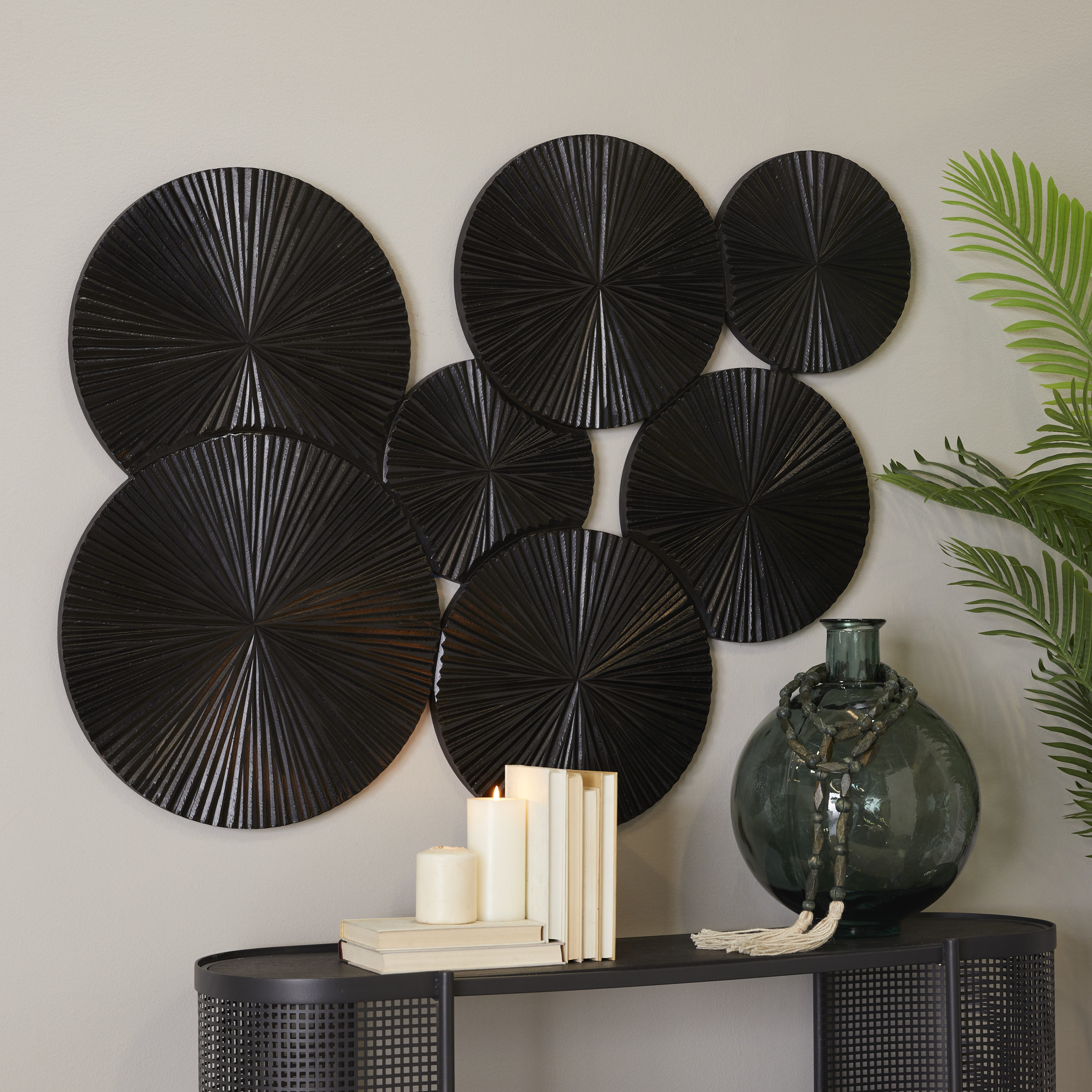 The Novogratz 74619 53-Inches W x 39-Inches H Wood Plate with Carved Pinwheel Abstract Wall sculpture
