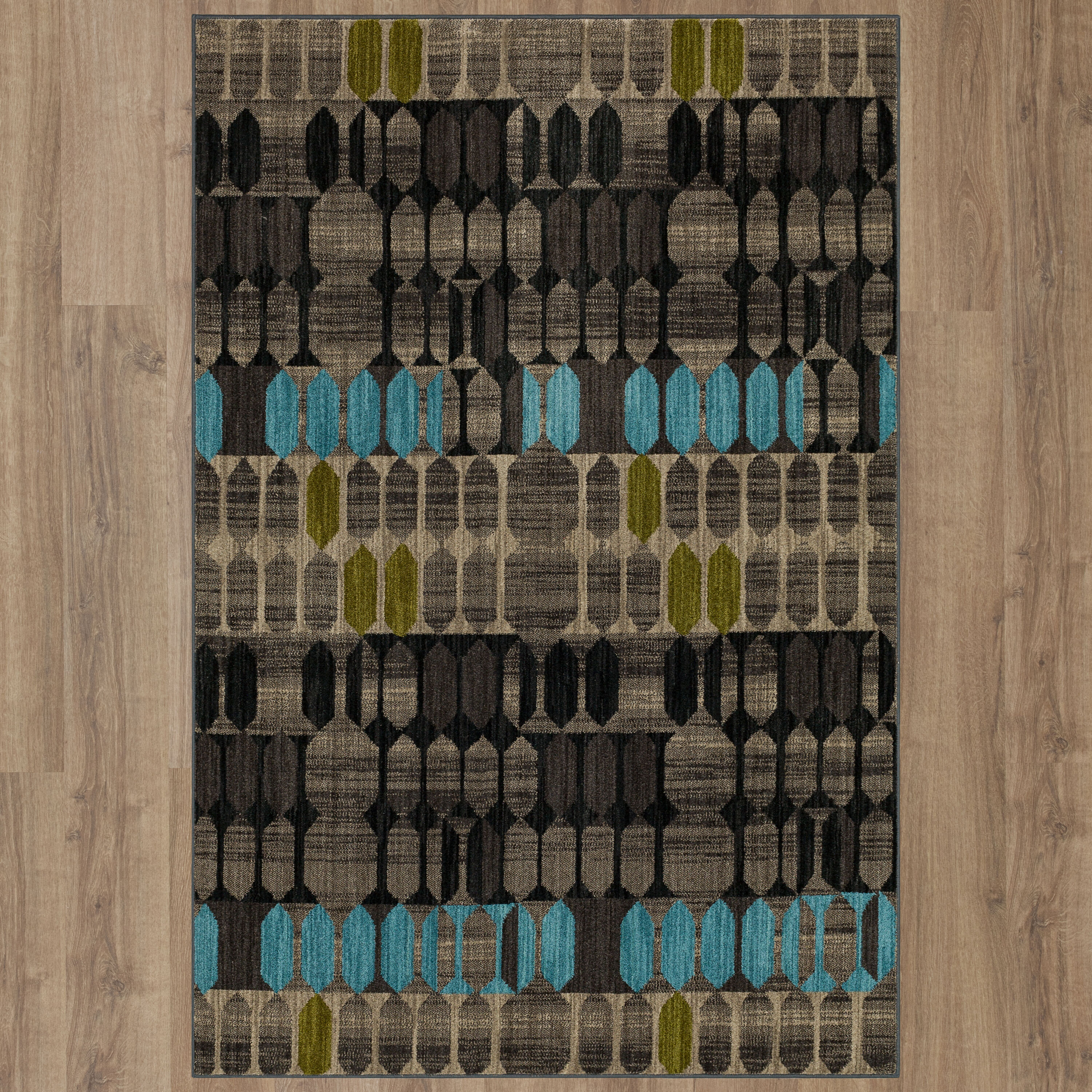 Gray and Black Geometric Polyester Area Rug, 9'6" x 12'11"