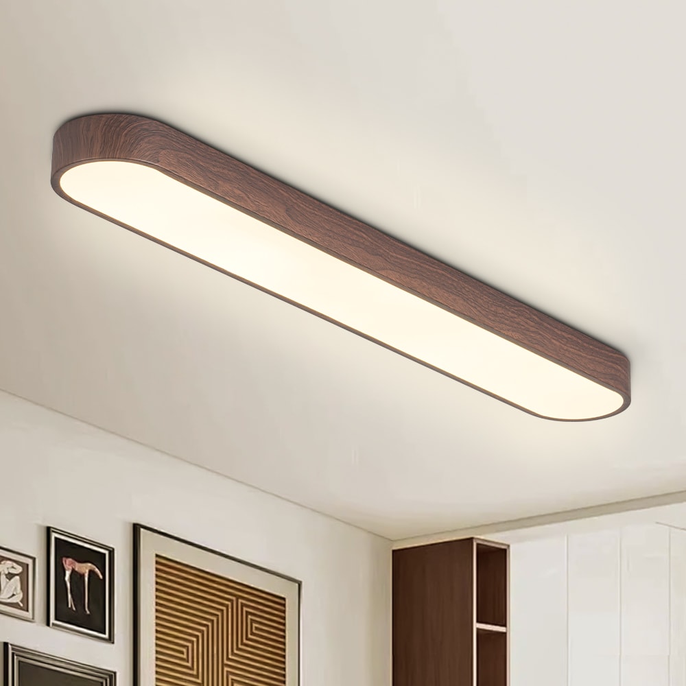 Wonderindoor 37.4-in Walnut Indoor 1 -Light LED Flush Mount Light with Acrylic Shade