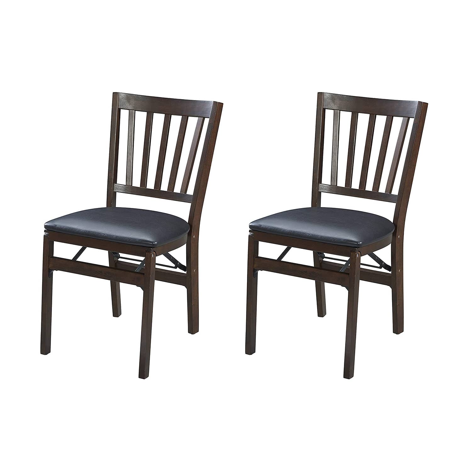 Meco Corporation 221371 MECO Stakmore Wood Fabric Upholstered Seat Folding Chair Set  Espresso (2 Pack)
