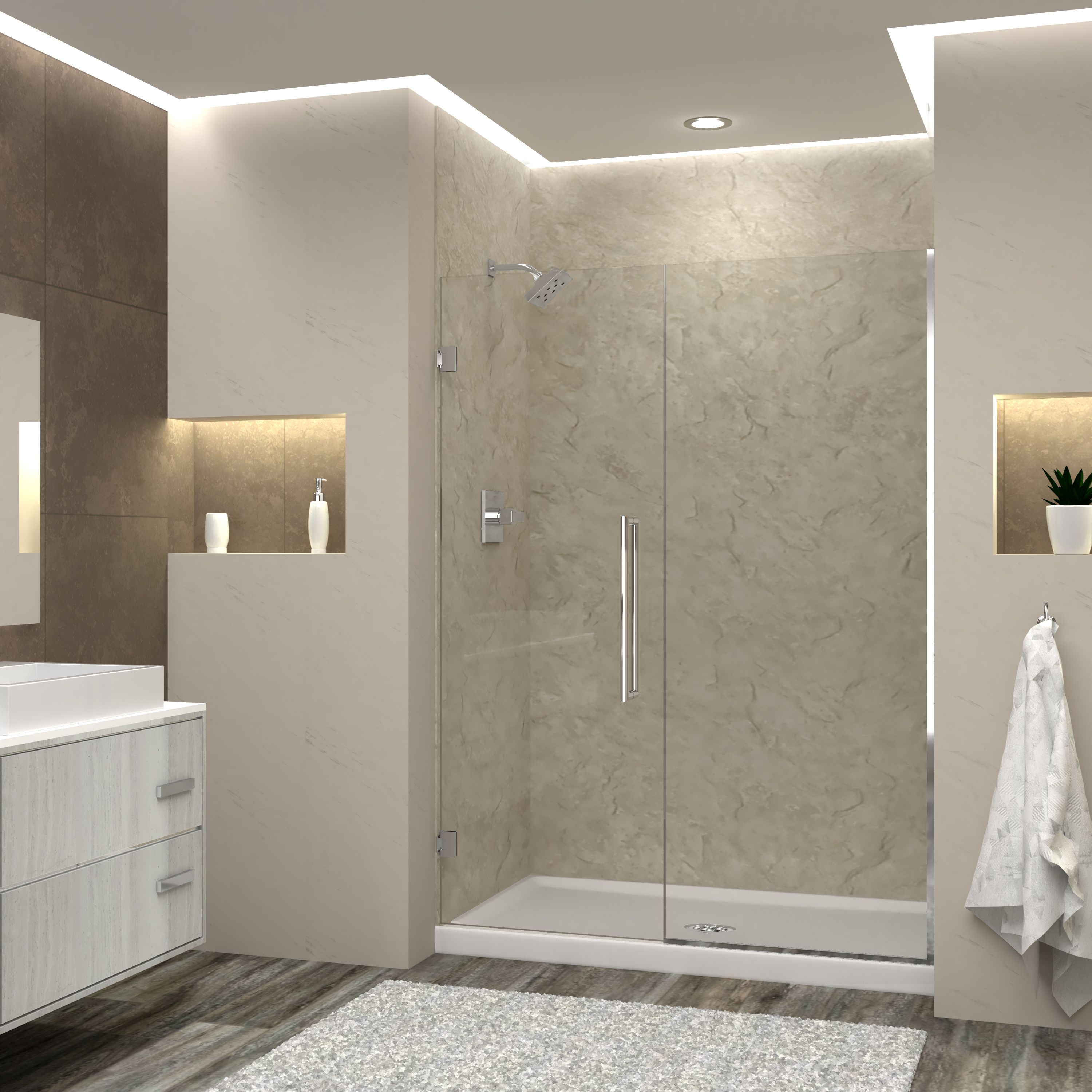 Transolid EHTB57277610C-T-PC Elizabeth Polished Chrome 57-in to 57-1/2-in x 76-in Semi-frameless Hinged Soft Close Shower Door