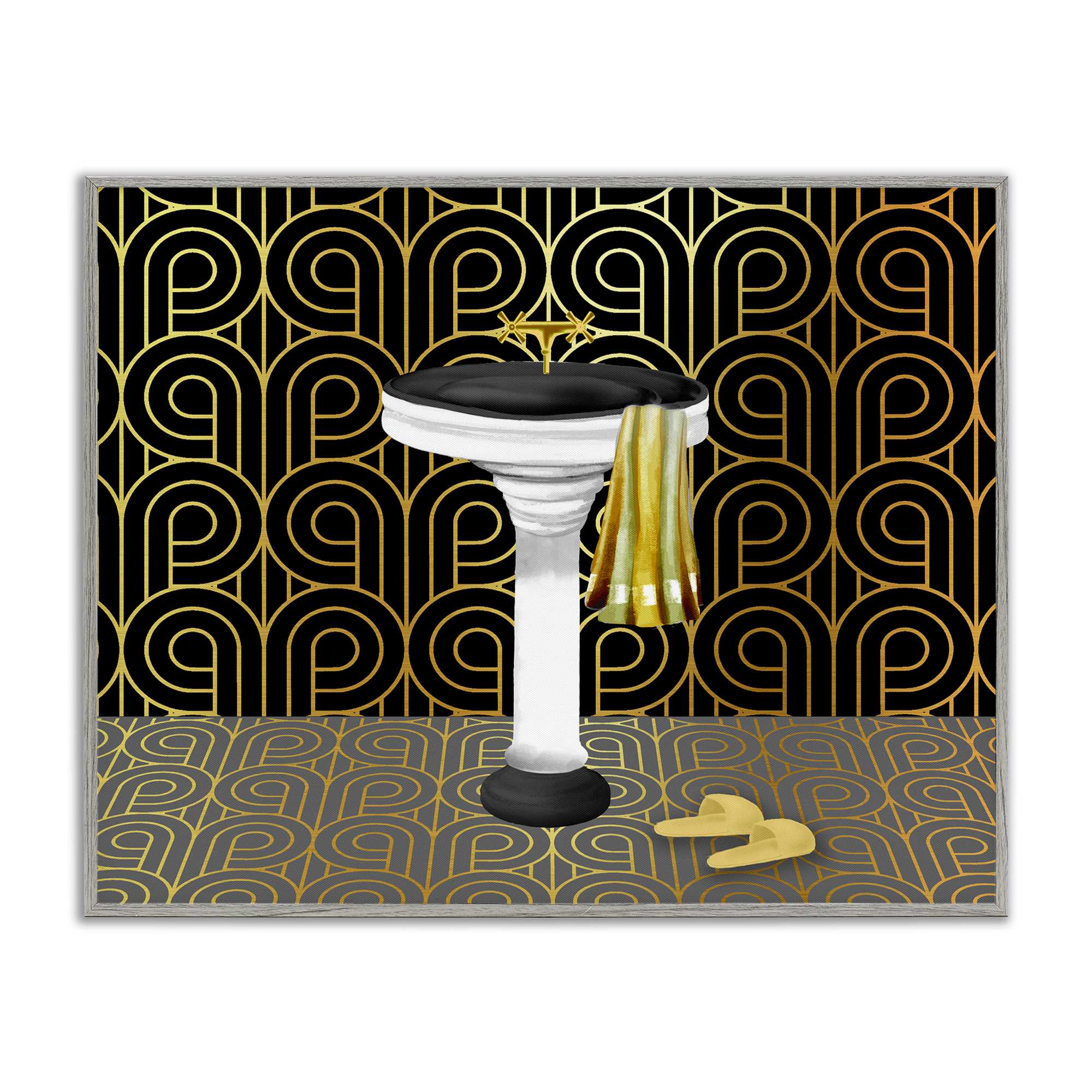 Stupell Industries BT-958-GFF-24X30 Bathroom Sink Deco Style Gray Framed Giclee Art By Conrad Knutsen 30 x 24