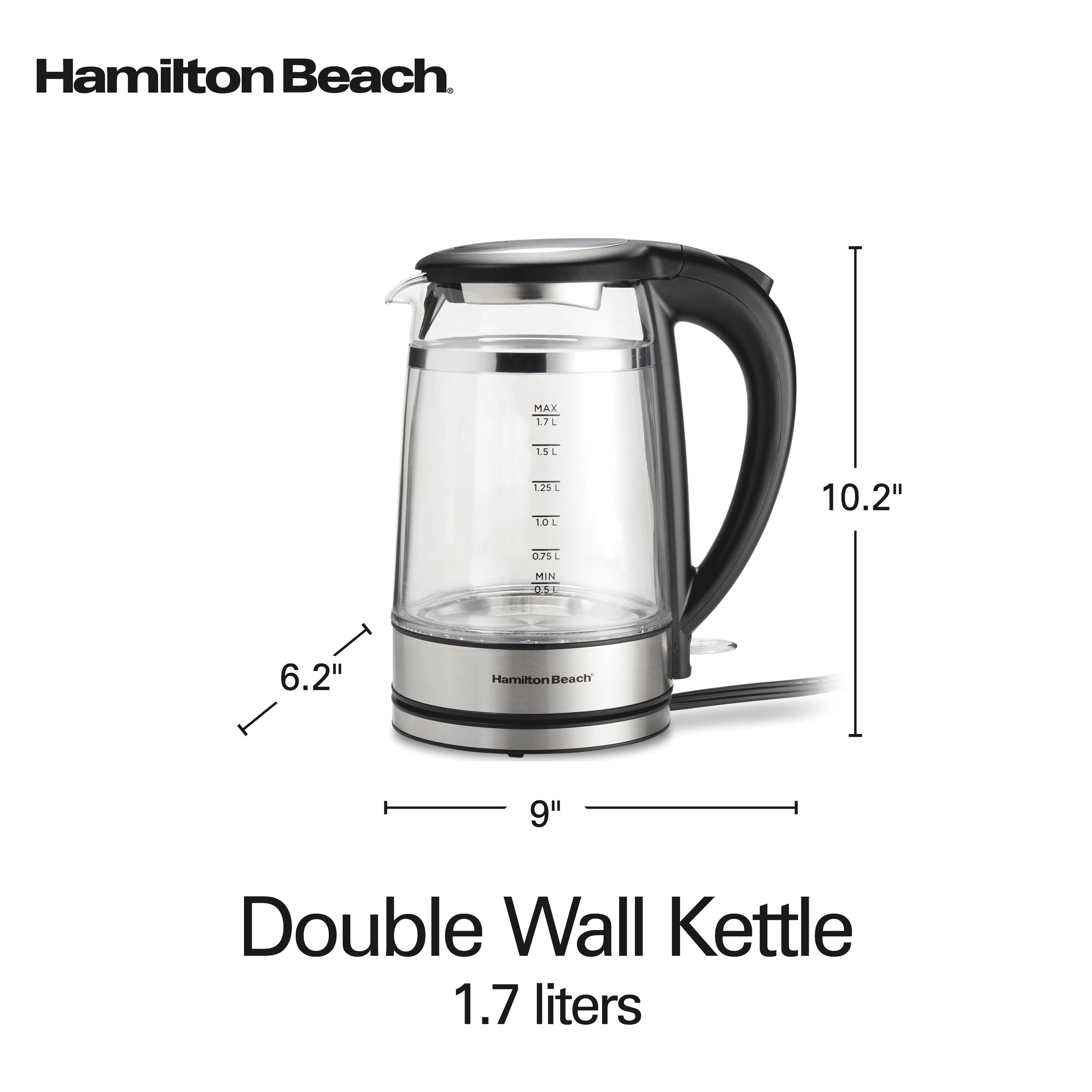 Hamilton Beach 1.7L Black and Stainless Steel Electric Kettle