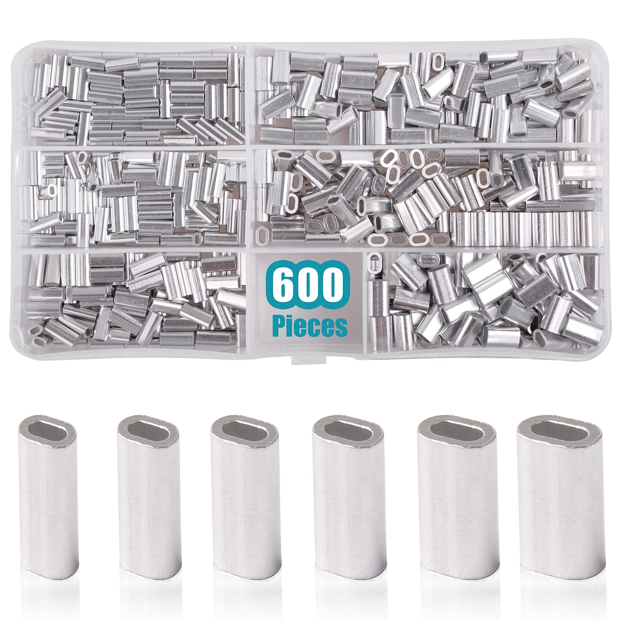 Anqtovp  Fishing Crimp Sleeves Kit 600pcs Single Barrel Aluminum Fishing Line Crimping Sleeves Oval Loop Sleeves Tube Connector Wire Rope Cable