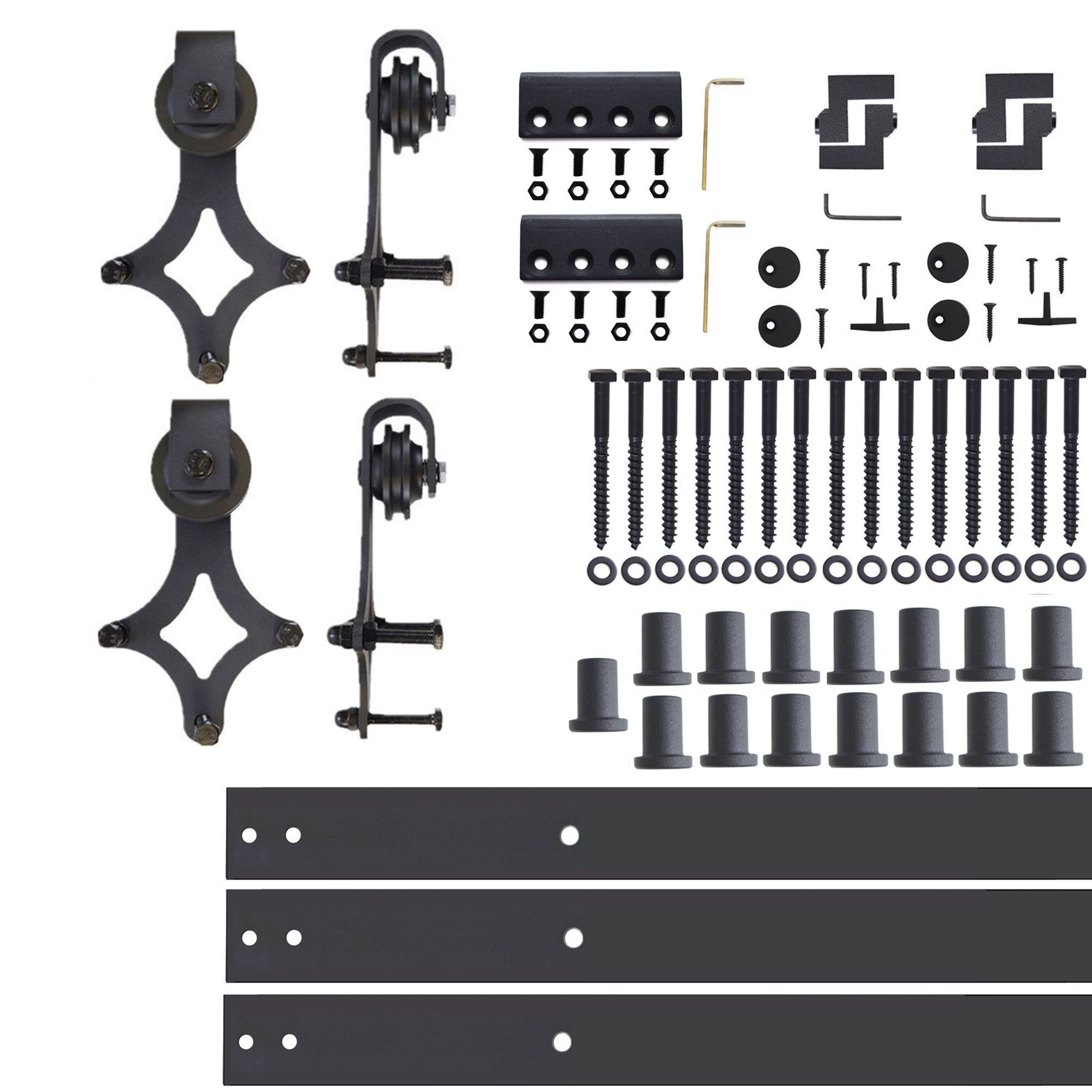 HOMACER 168-in Rustic Black Indoor J-strap Double Bypass Barn Door Hardware Kit YT5TGH168C Sansujyuku sansujyuku.com