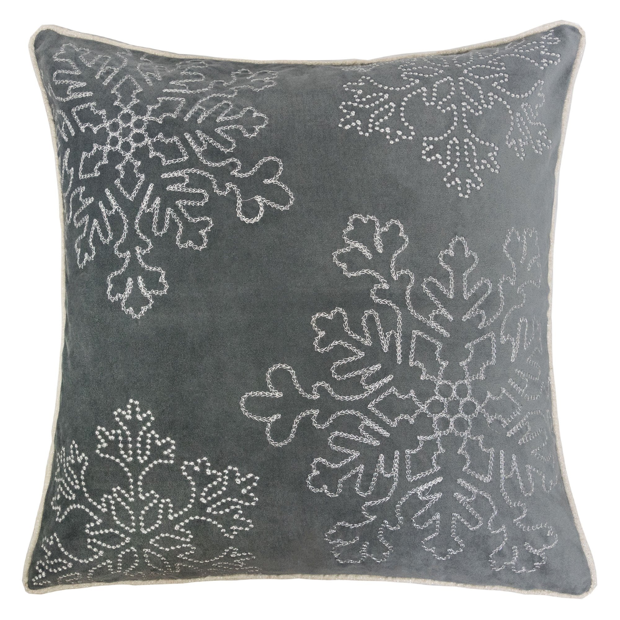 Blisstyle Gray Velvet Holiday Throw Pillow 20x20 with Silver Snowflake Embroidery and Insert Set of 2 Throw Pillows for Couch
