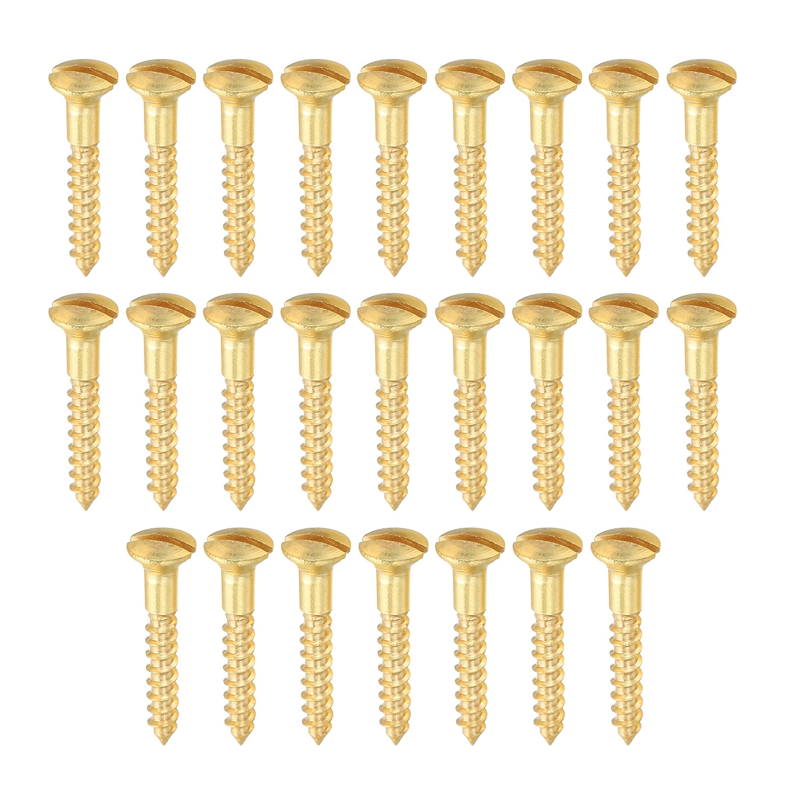 PATIKIL M2.5 x 16mm Slotted Wood Screw 25pcs Solid Brass Oval Head Flat Head Self Tapping Screws for Wood Furniture Connecting Gold Tone