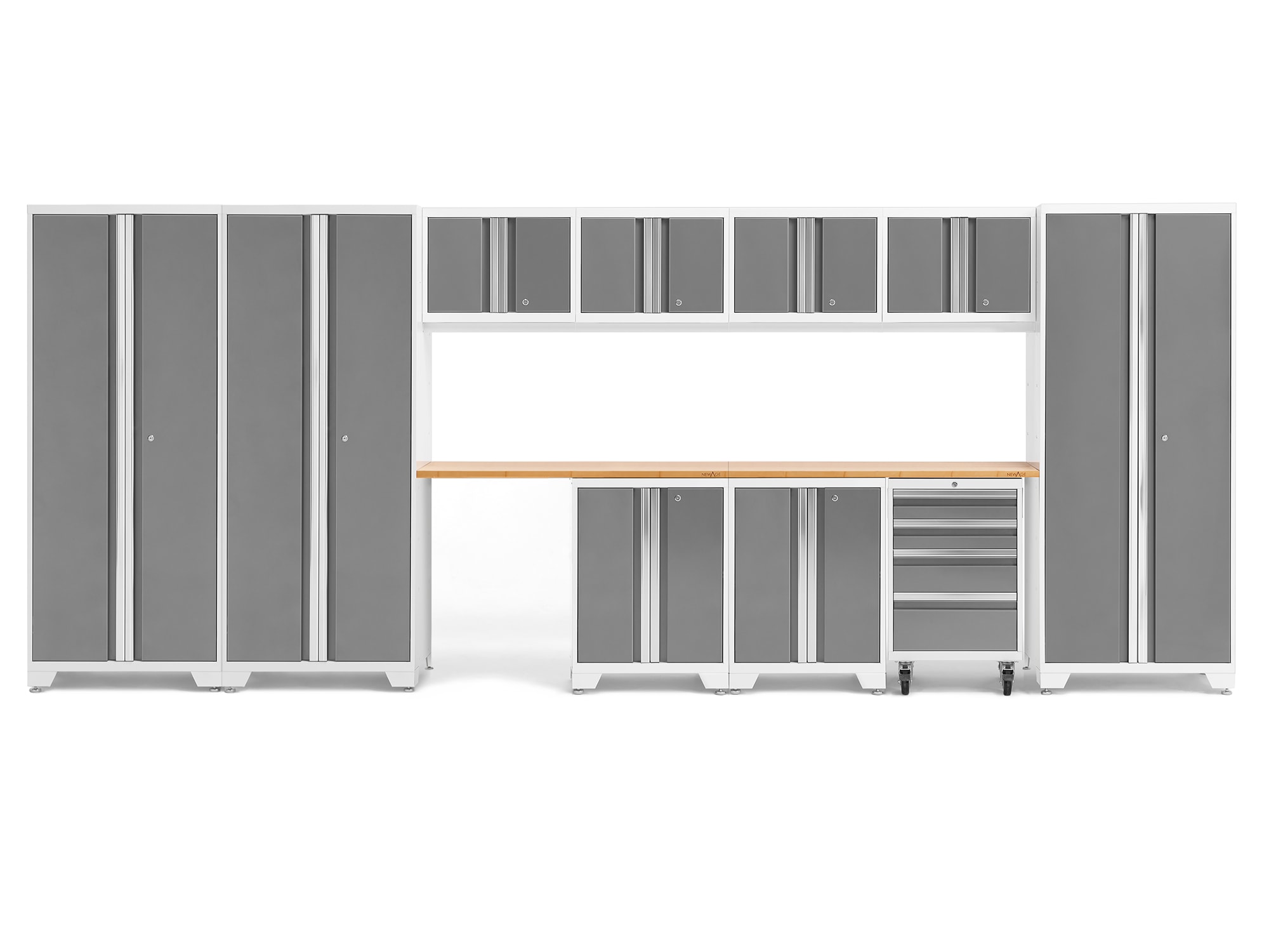 NewAge Products 56985 186-in W x 76.75-in H x 18-in D 10 -Cabinets Steel Platinum Garage Storage System