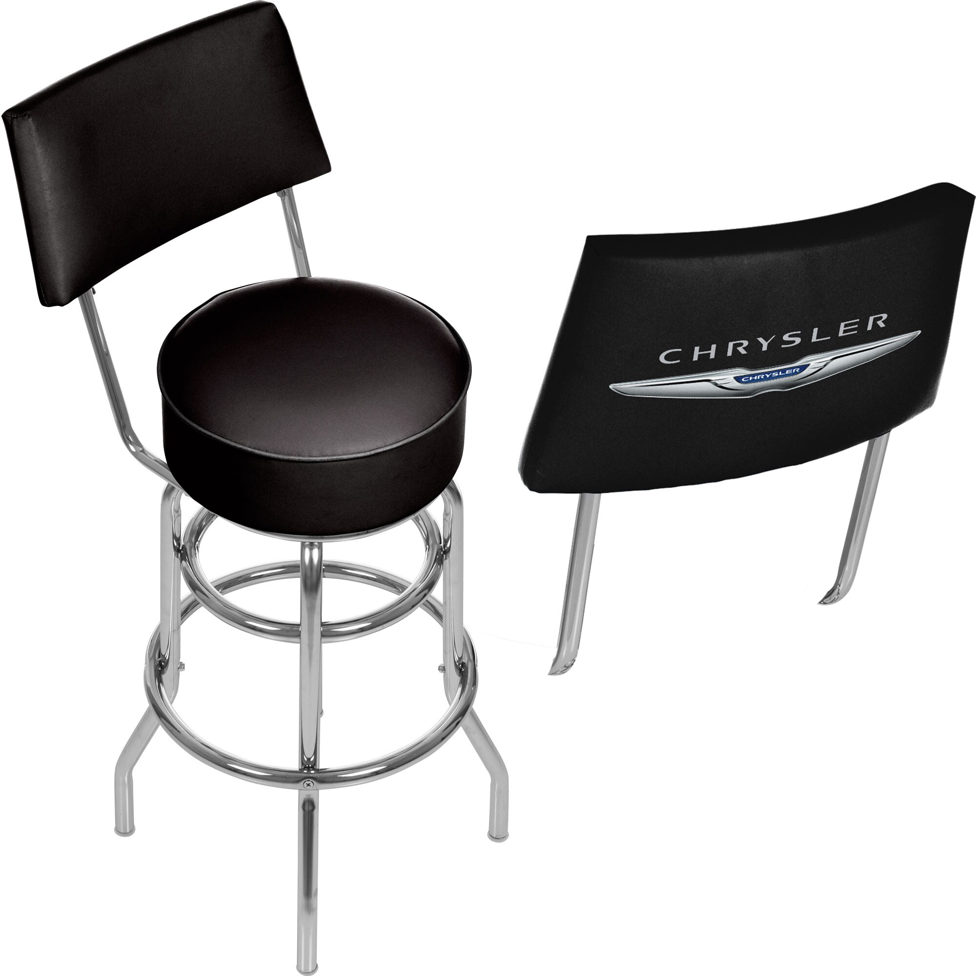 Trademark Gameroom CHR1100-LOGO Bar Stools with Backs Chrome 5-in H Bar height Swivel Metal Bar Stool Back