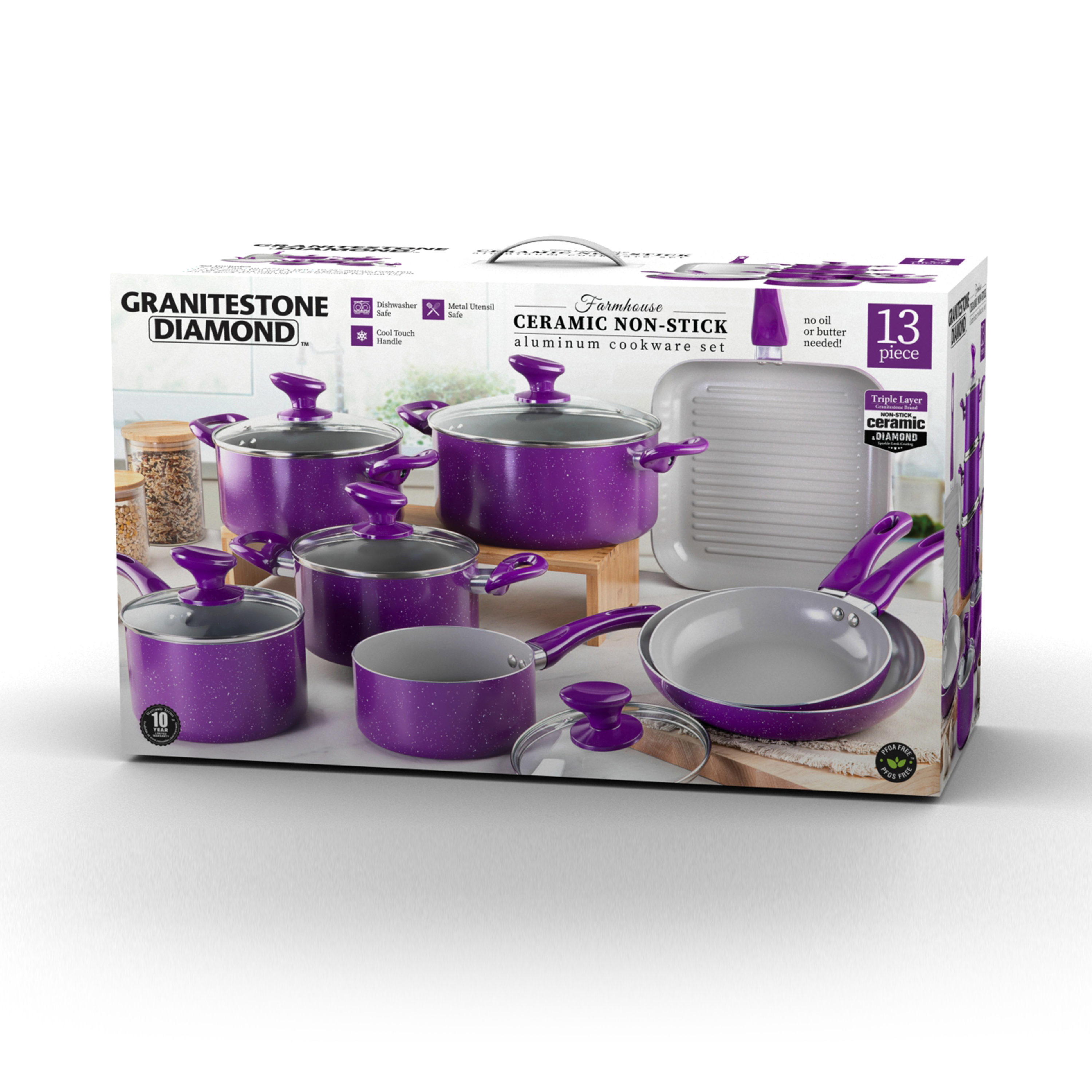 Rachael Ray Create Delicious Nonstick Cookware Pots and Pans Set, 13 Piece,  Purple Shimmer