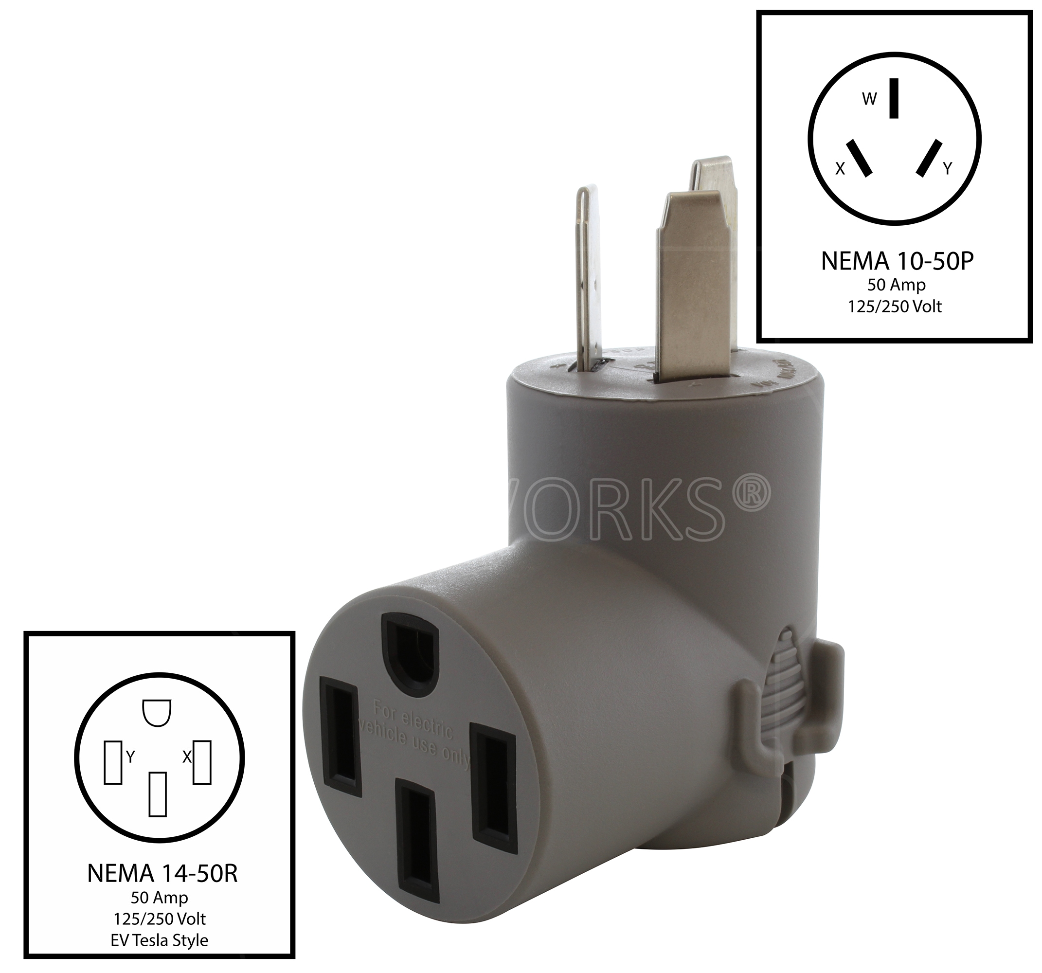 AC WORKS 10-50P to 14-50R For Tesla EV Electric Vehicle Charger Adapter in the Electric Car department at Lowes.com
