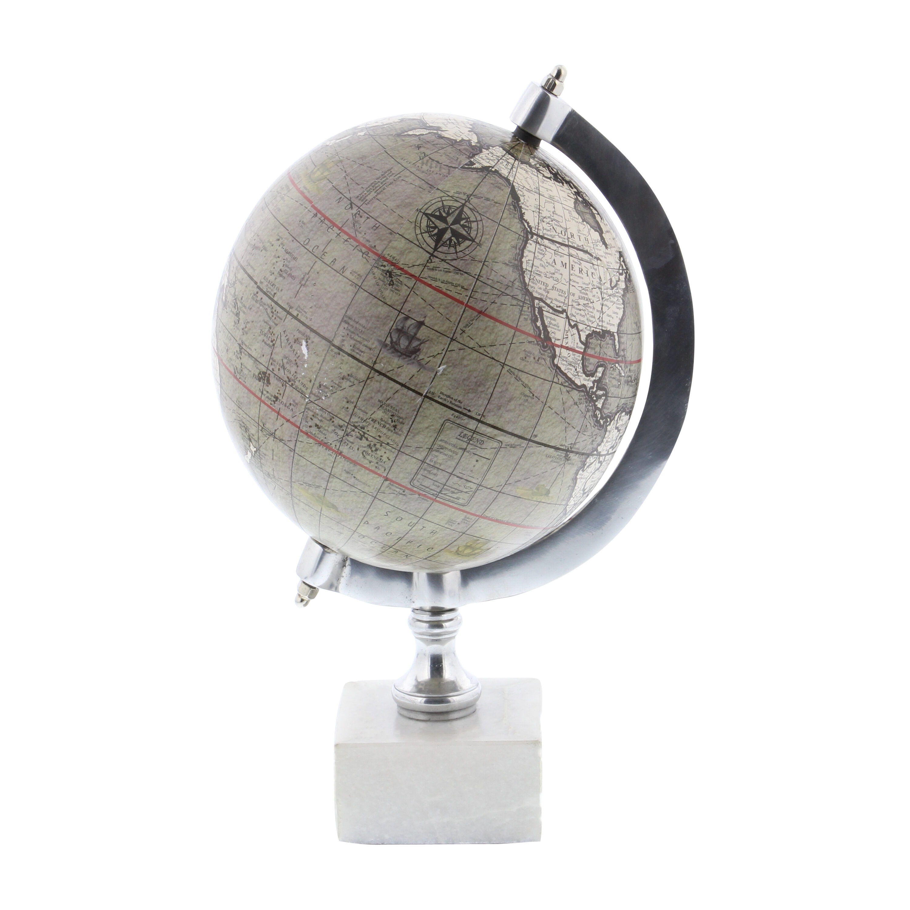 Contemporary White Marble Globe with Silver Accents