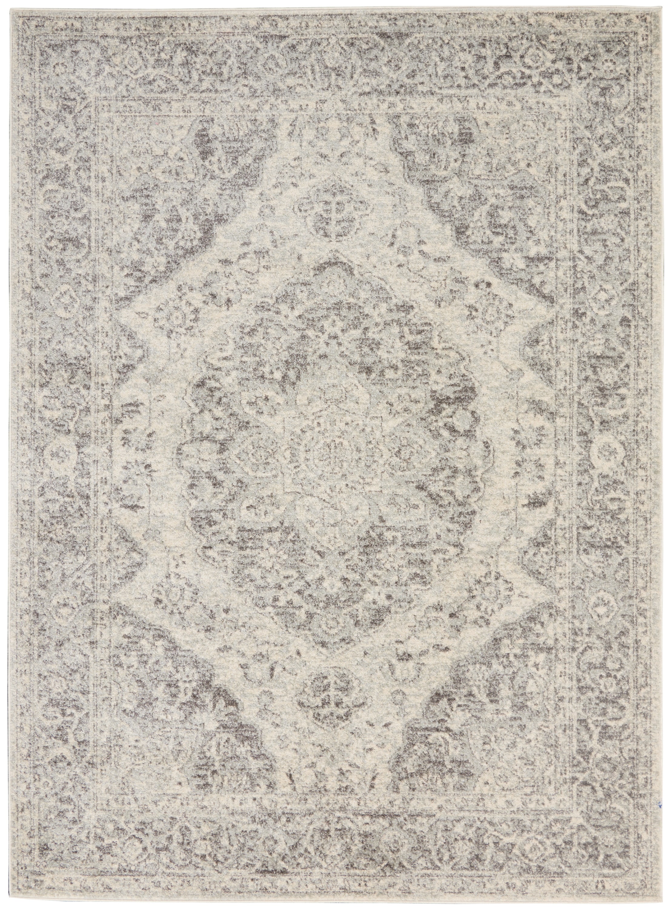 Elegant Ivory-Grey Synthetic 5'3" x 7'3" Indoor Area Rug