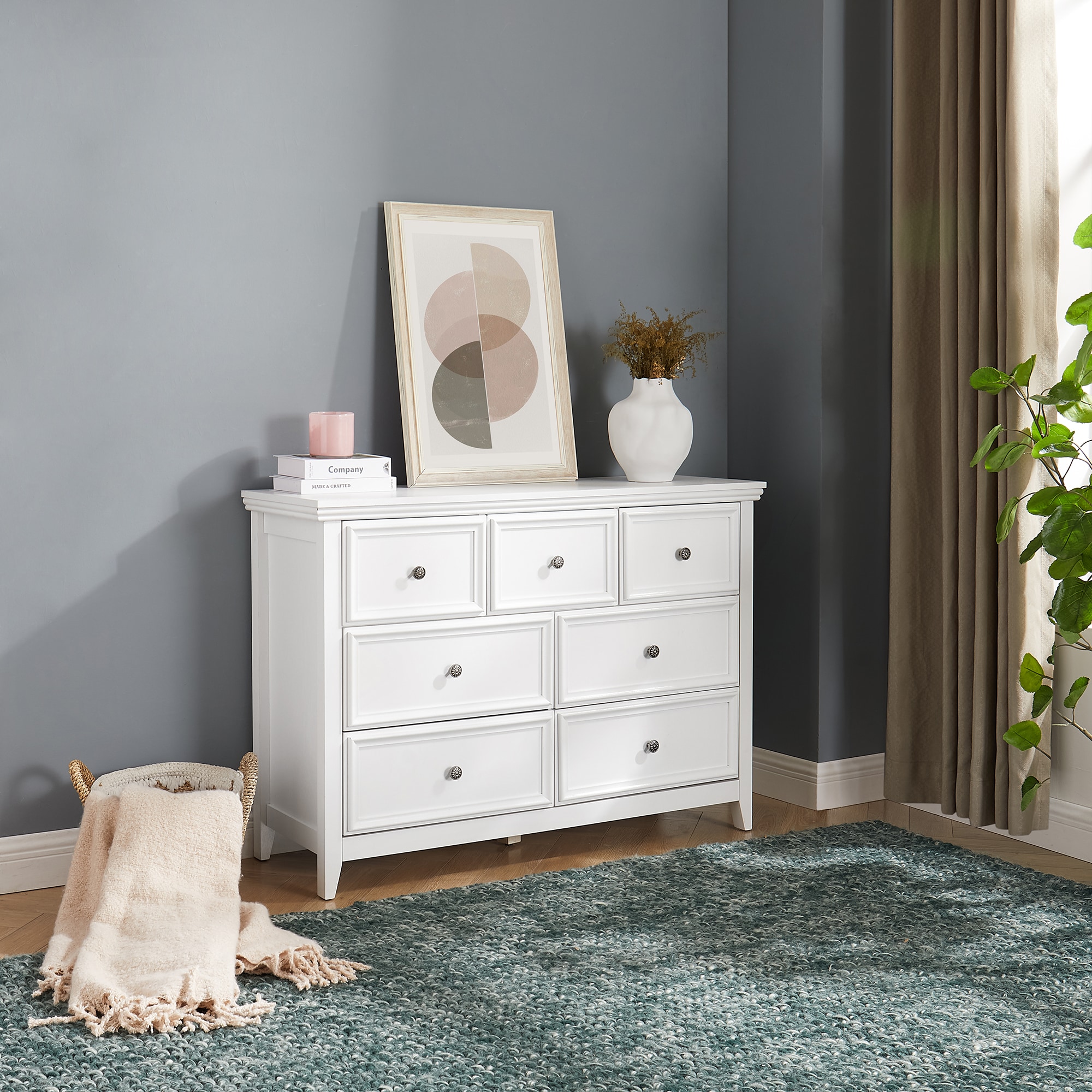 Fun Orange FUN24DR17 Bedroom Dresser White 7 -Drawer Standard dresser