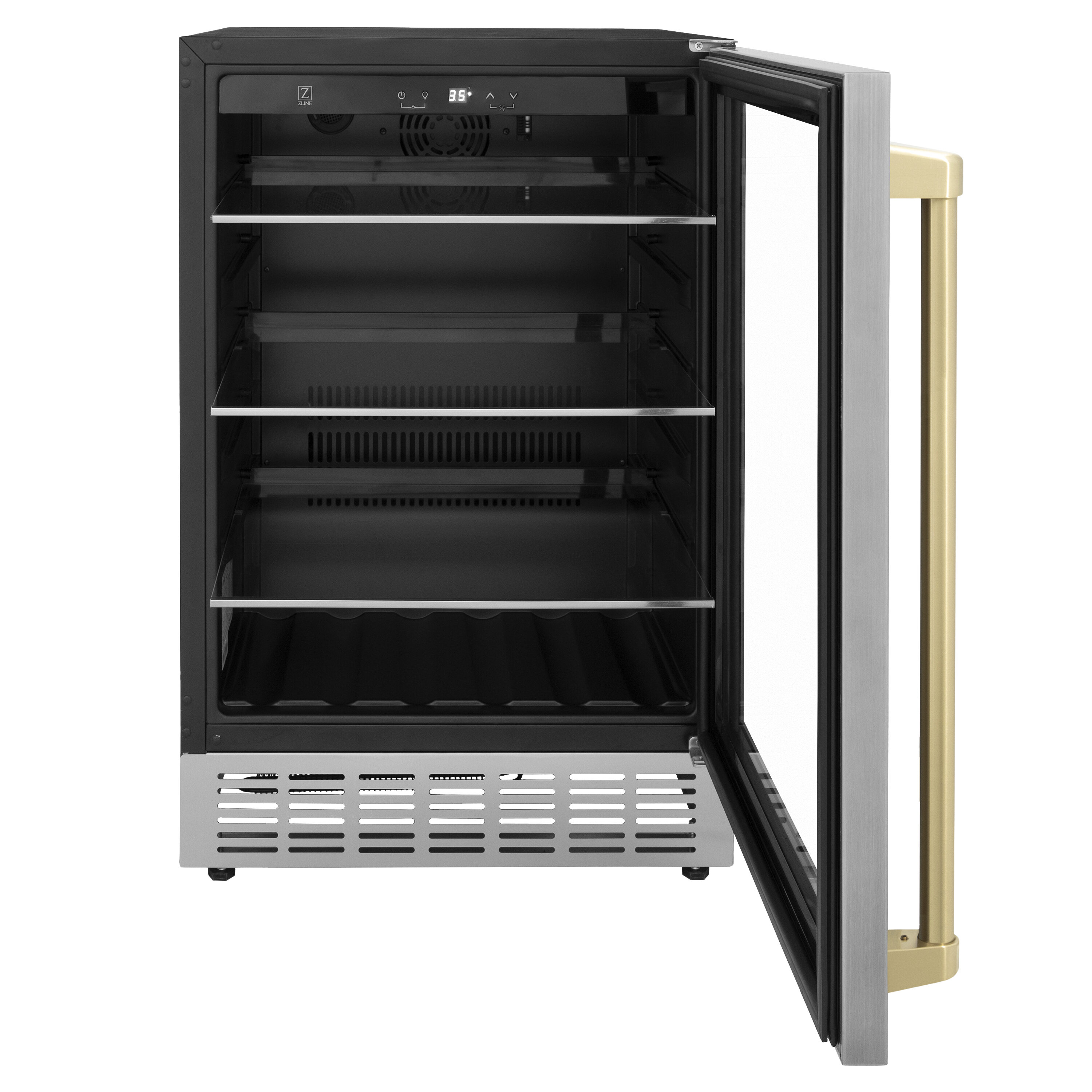 ZLINE 24" Stainless Steel Beverage Fridge with Champagne Bronze Handle