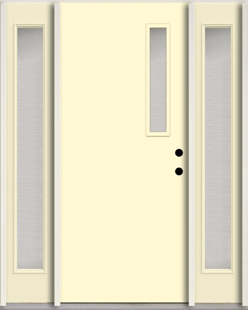 RELIABILT LO1063640 Spotlights 56-in x 80-in x 4-5/8-in Fiberglass 1/4 lite Left-hand inswing Bisque Paint Painted Prehung Front Door with Sidelights Insulating core