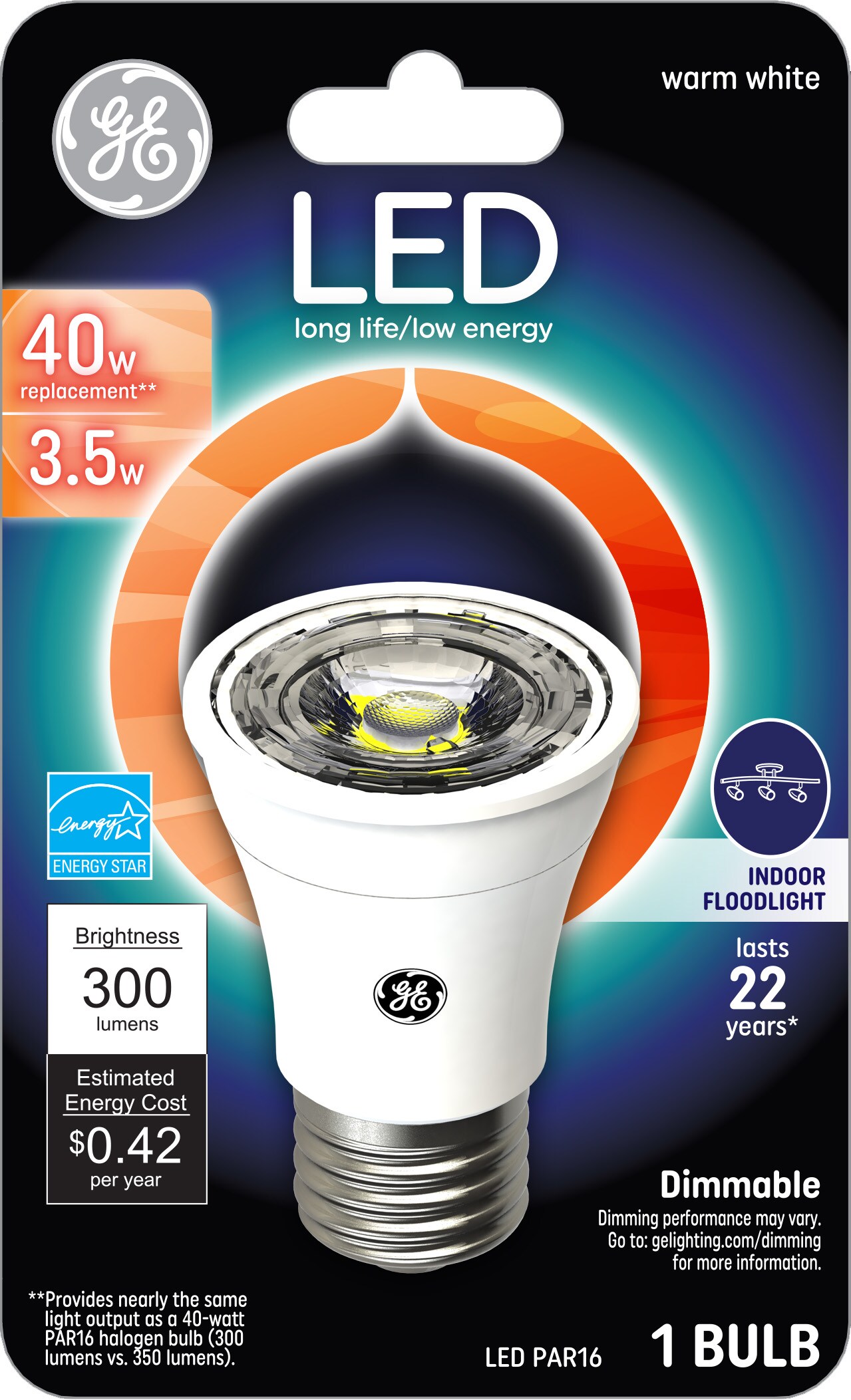 bar Humaan lint GE LED 65-Watt EQ LED Par16 Bright White Gu10 Pin Base Dimmable Flood Light  Bulb in the Spot & Flood LED Light Bulbs department at Lowes.com