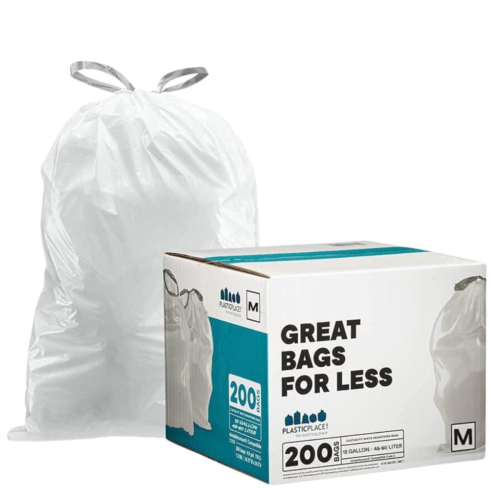 Plasticplace 13 Gallon Trash Bags 1.2 Mil White Drawstring Garbage Can 24