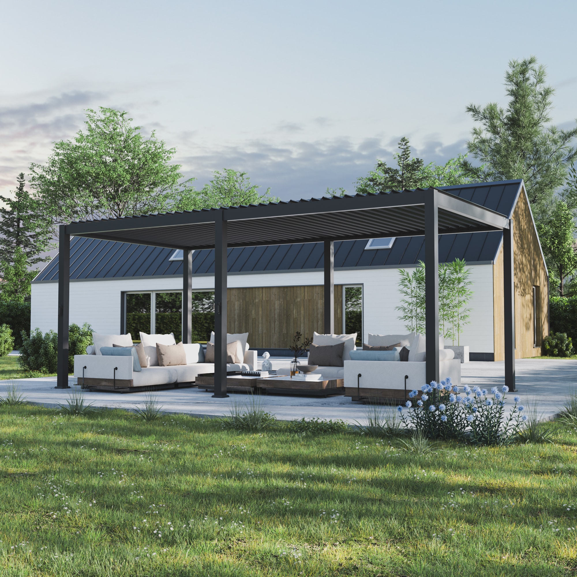 ACEGOSES LW-PG1220GY Pergola Skytop 20-ft W x 12-ft L x 7-ft 10-3/4-in H Charcoal Metal Freestanding Pergola with Canopy