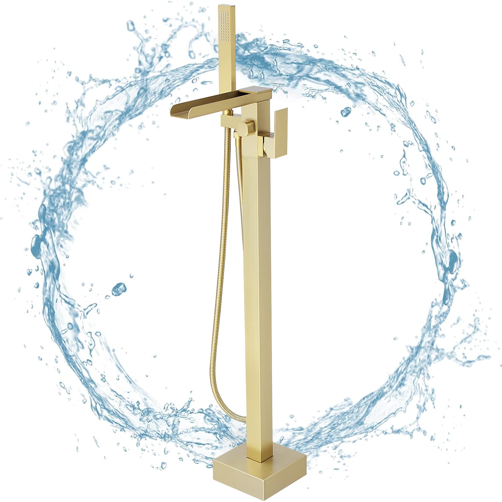 BWE A-97007-BG Brushed Gold 1-handle Freestanding Waterfall Bathtub Faucet with Hand Shower ( Valve Included )