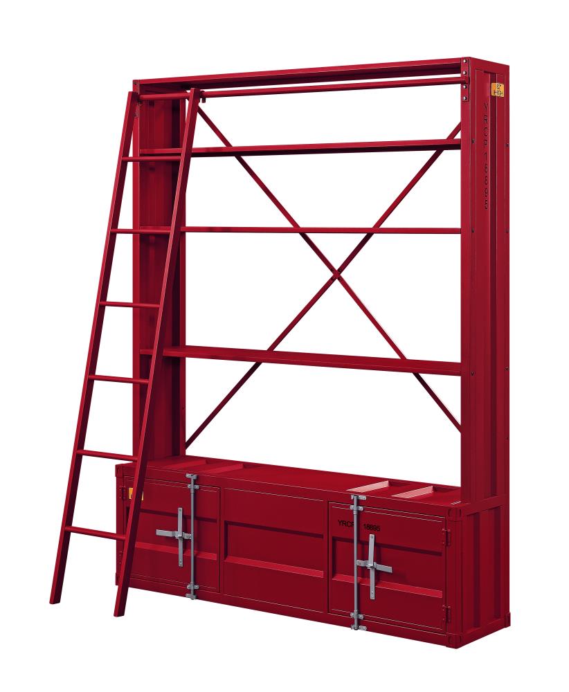 ACME FURNITURE 39897 Cargo Red Metal 3 -Shelf Bookcase with Doors ( 66-Inches W x 83-Inches H x 29-Inches D ) Finished