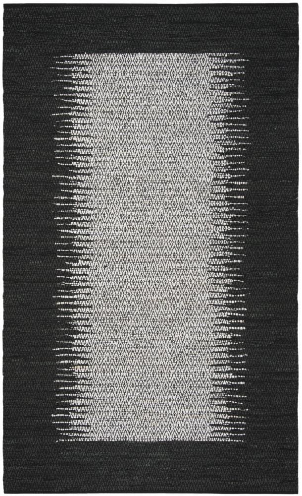 Safavieh VTL387C-6 Vintage Leather Deaver 6 x 9 (ft) Leather Light Gray/Black Rectangular Indoor Border Coastal Area rug