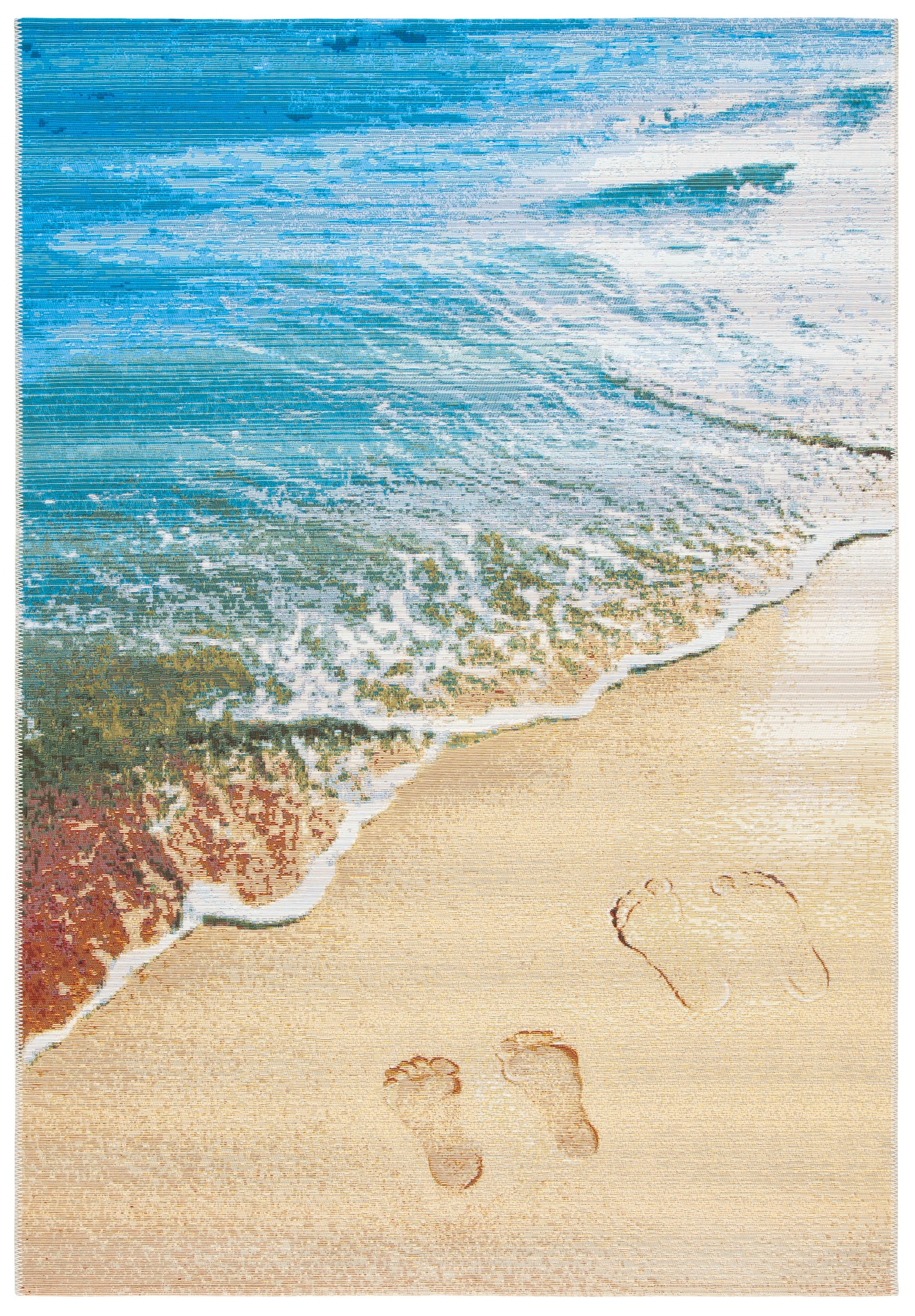 Barbados Bliss Gold & Blue Easy-Care Outdoor Rug 6'6"x9'4"