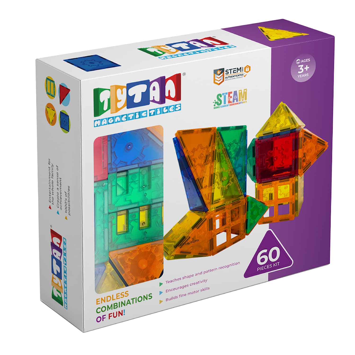 TYTAN TYT-MAGTILES-60 Magnetic Tiles 60 Pack STEM toy