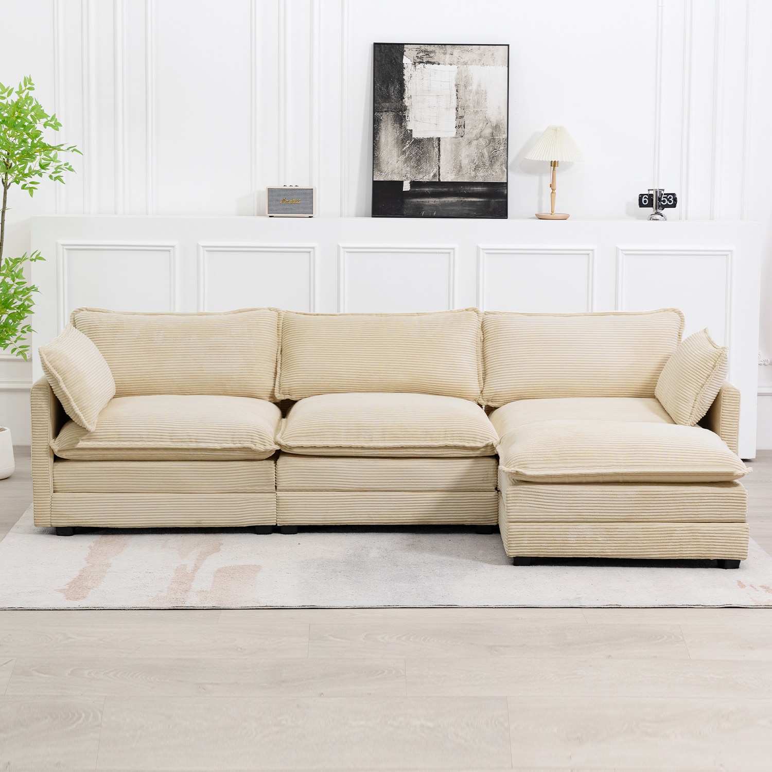 JEAREY XNECW-BK Sectional sofa 101.6-in Modern Khaki 4 -seater Sectional