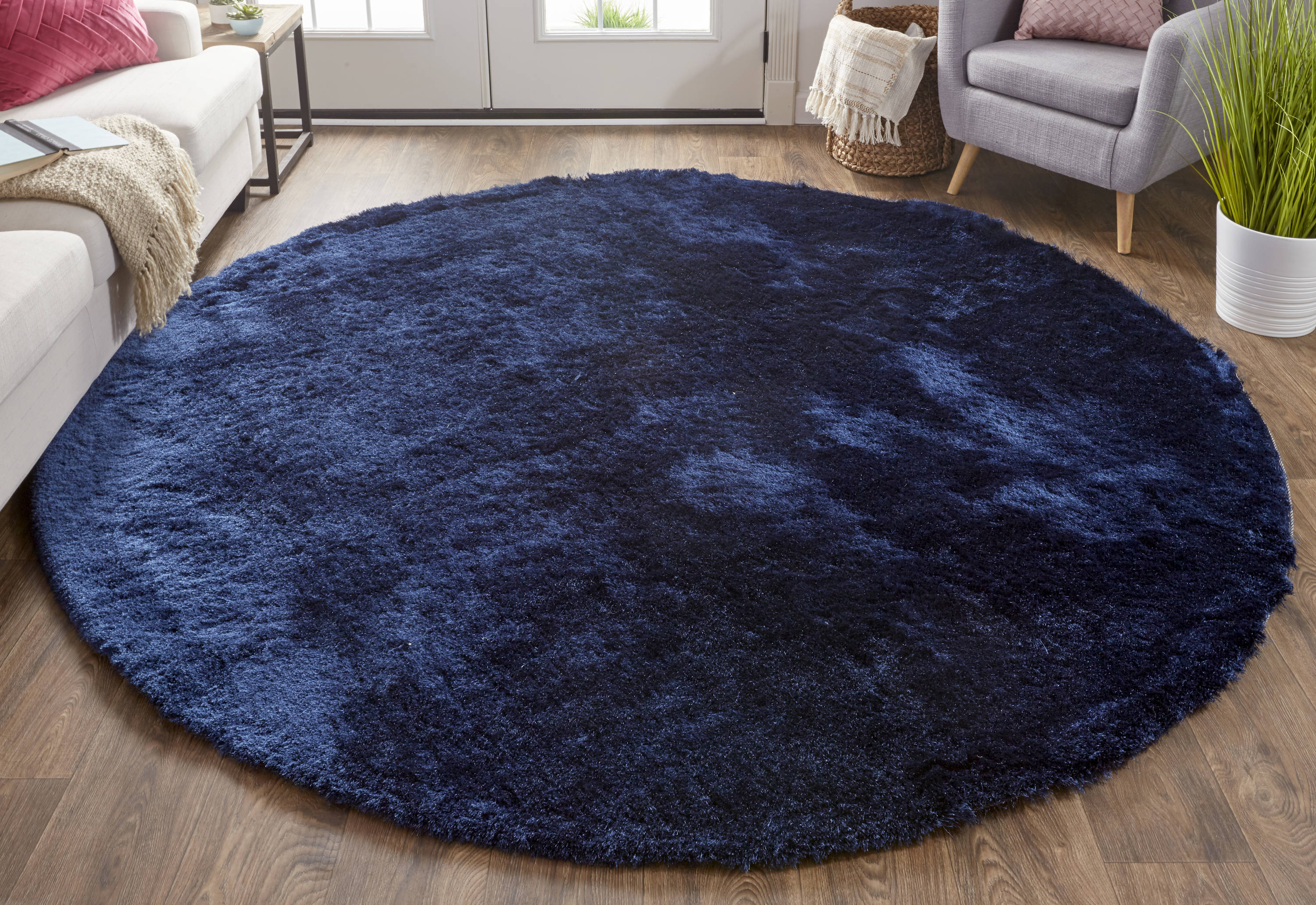 Room Envy Freya 8 X 8 (ft) Frieze Dark Blue Round Indoor Solid Area Rug ...