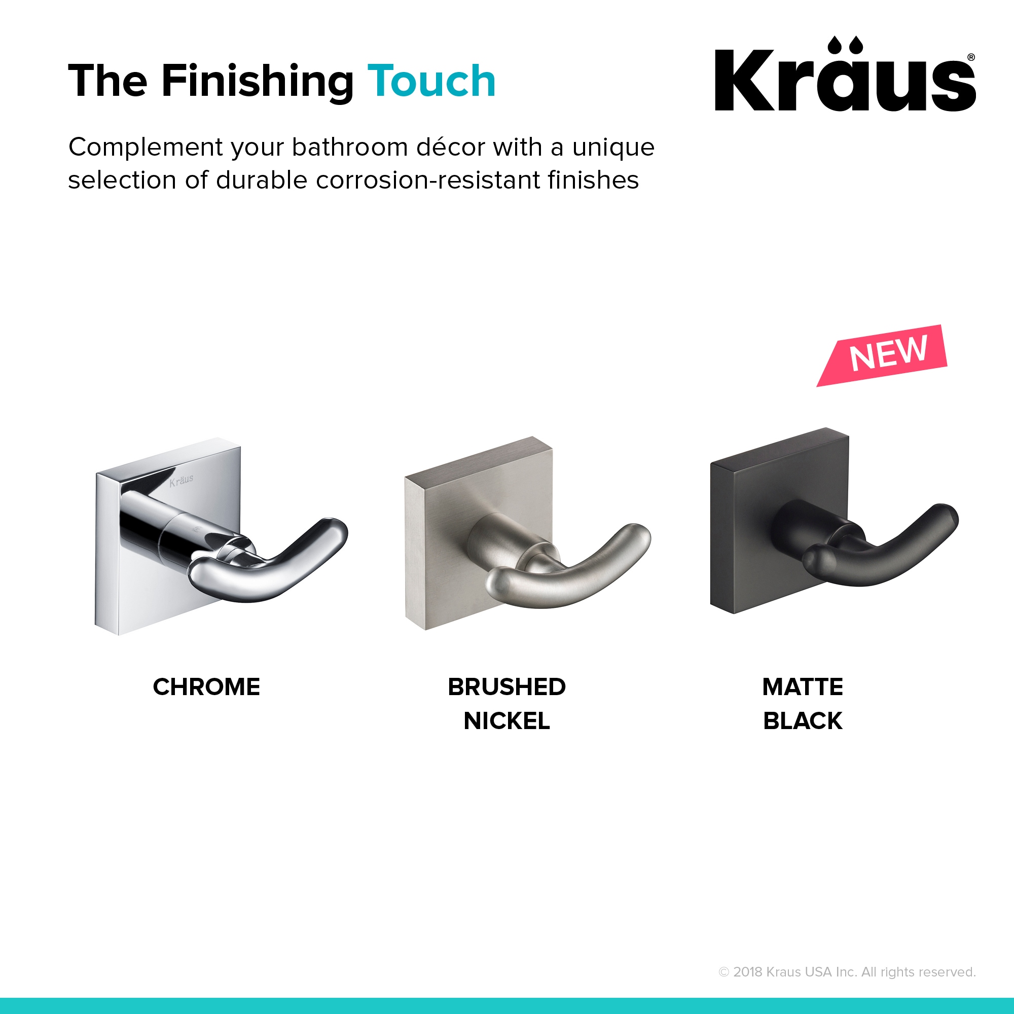 Kraus Ventus Bathroom Robe and Towel Double Hook - Brushed Nickel