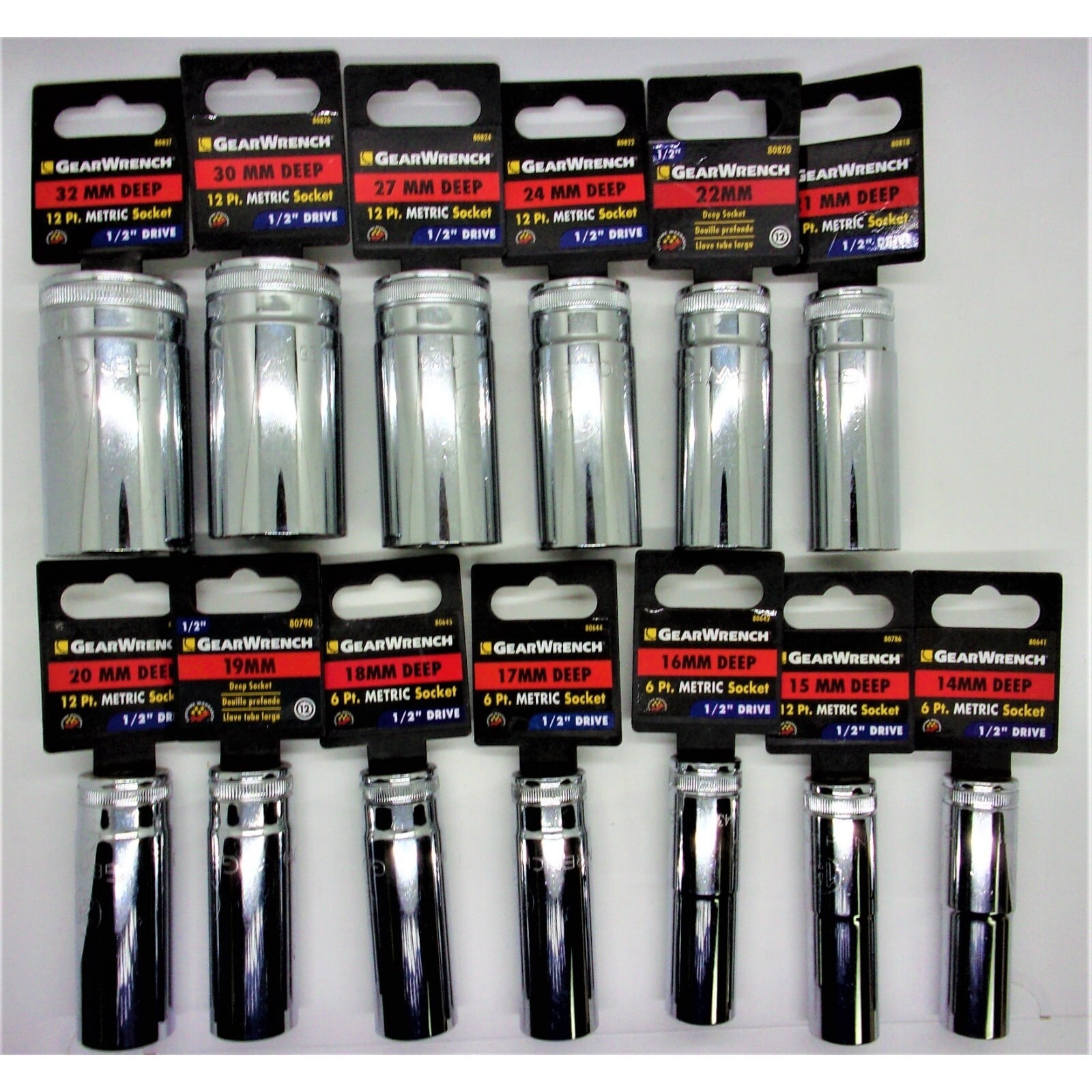 KD Tools GearWrench KDT80789 1/2 Drive 6 and 12 Point Metric Deep Length Sockets