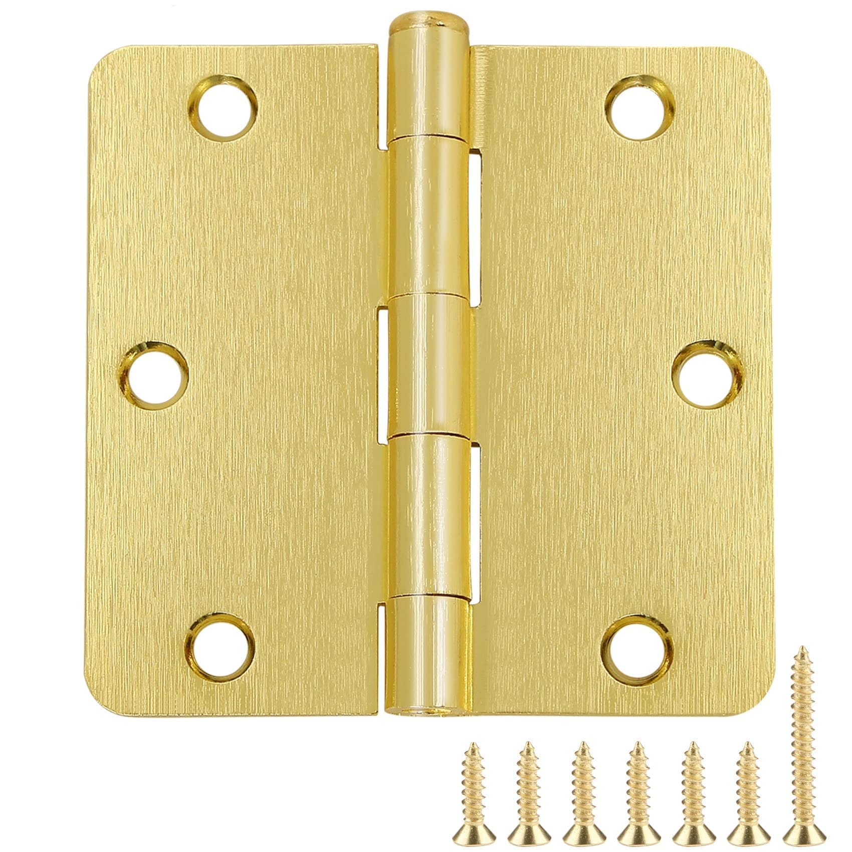 Oyezvary  Satin Brass Door Hinges 3.5 Inch by 3.5 Inch Interior Gold Finish 12 Pack with 1 4 Inch Radius Corners for Residential and Commercial