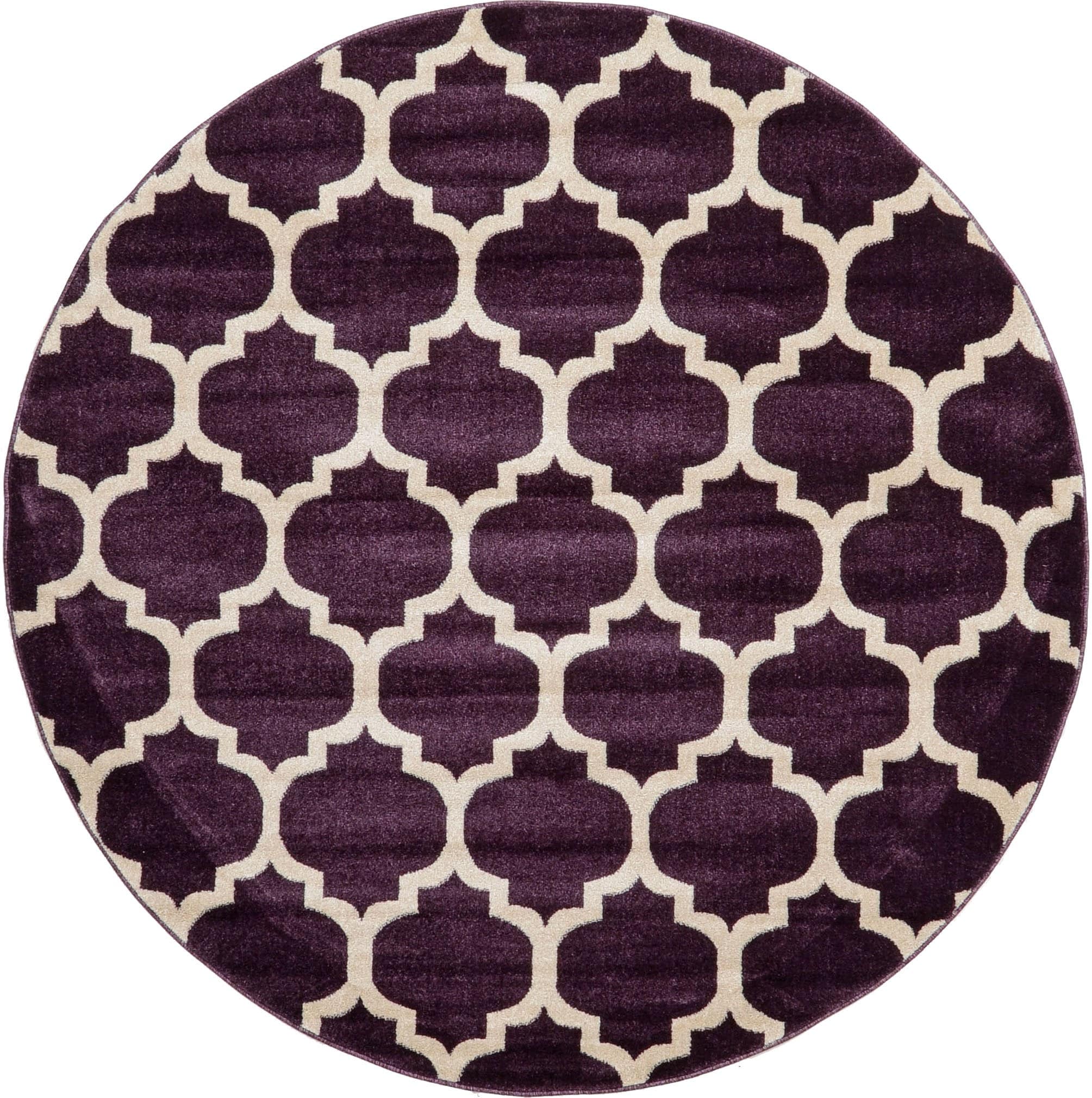 Unique Loom 3115927 Philadelphia Trellis 6 x 6 (ft) Loomed Polypropylene Dark Purple/Beige Round Indoor Geometric Industrial Area rug