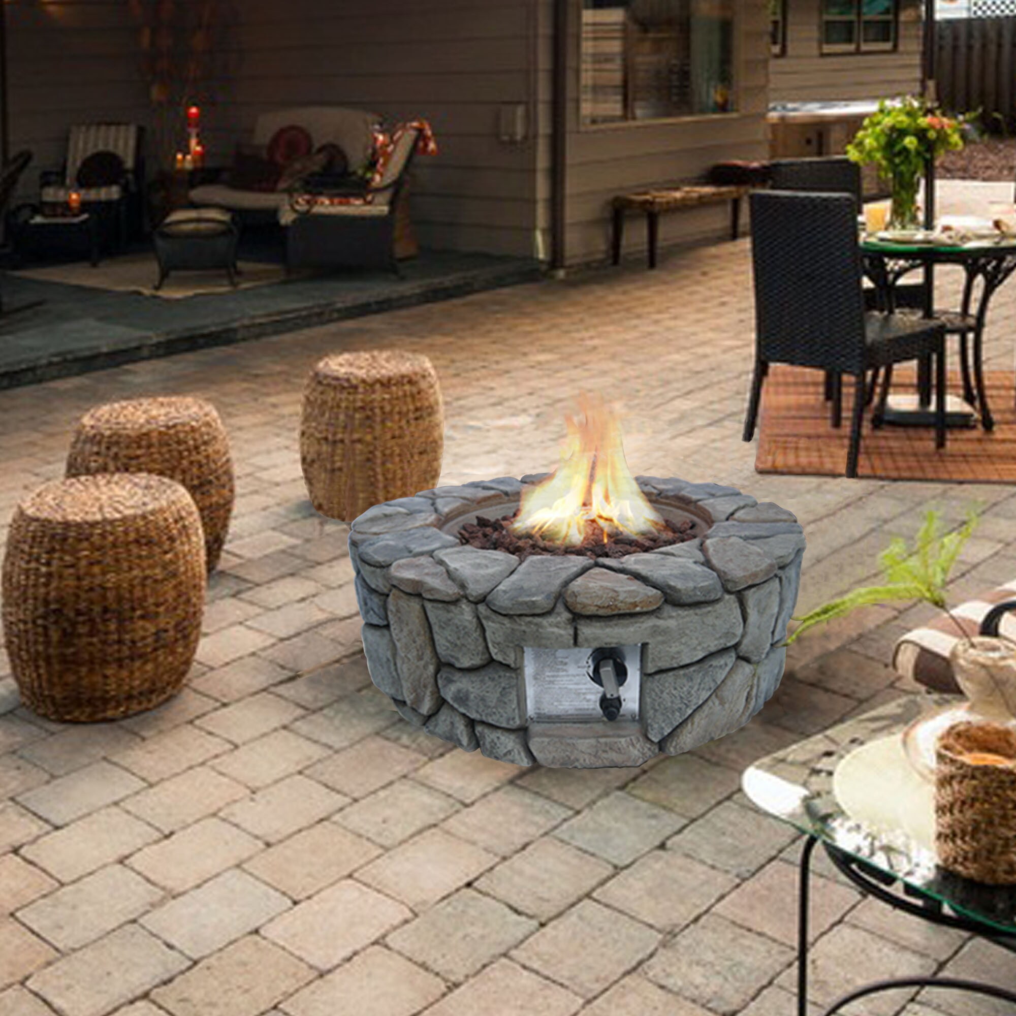 Teamson Home 28-in W 40000-BTU Stone Grey Concrete Propane Gas Fire Pit ...