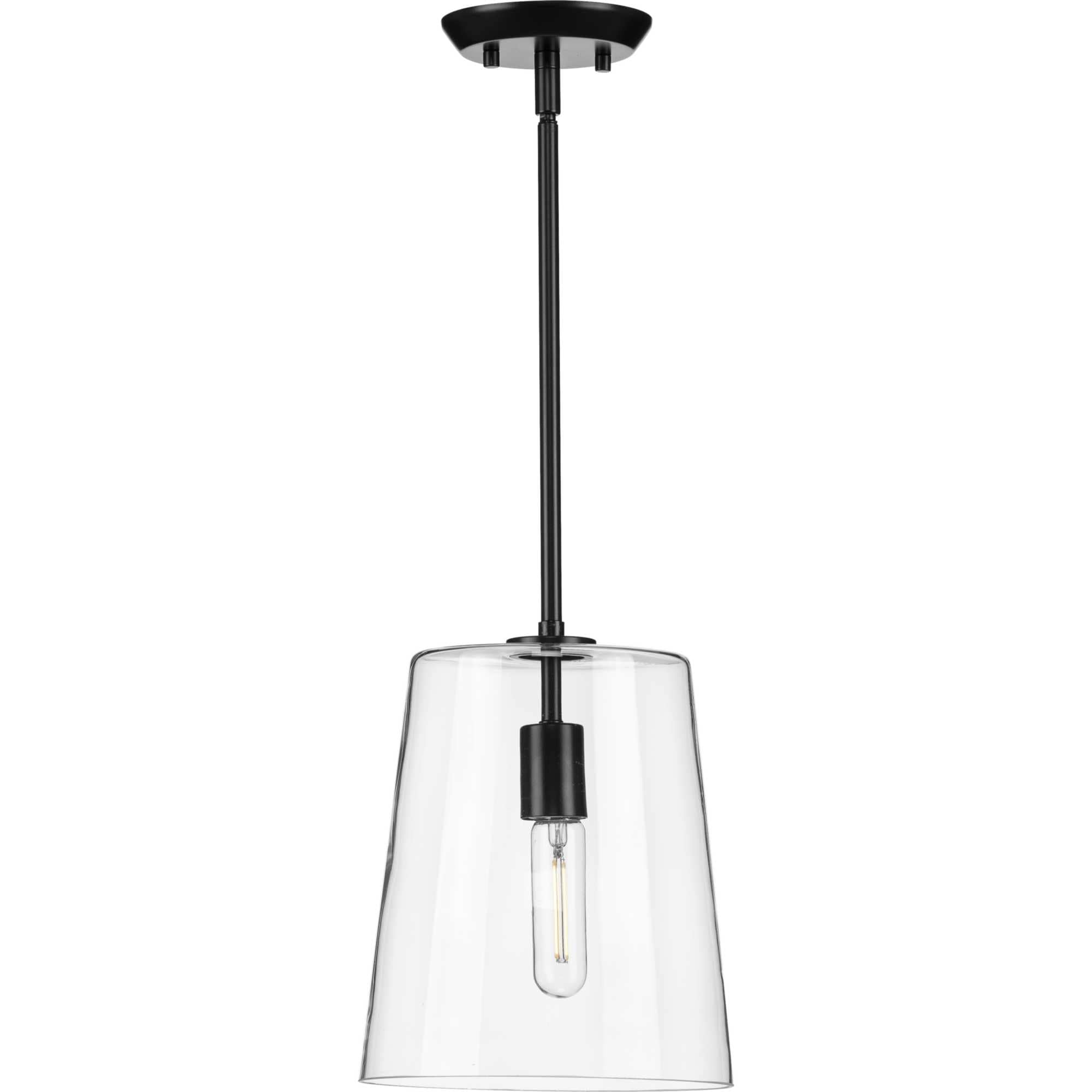 Clarion 9" Matte Black and Clear Glass Coastal Pendant Light