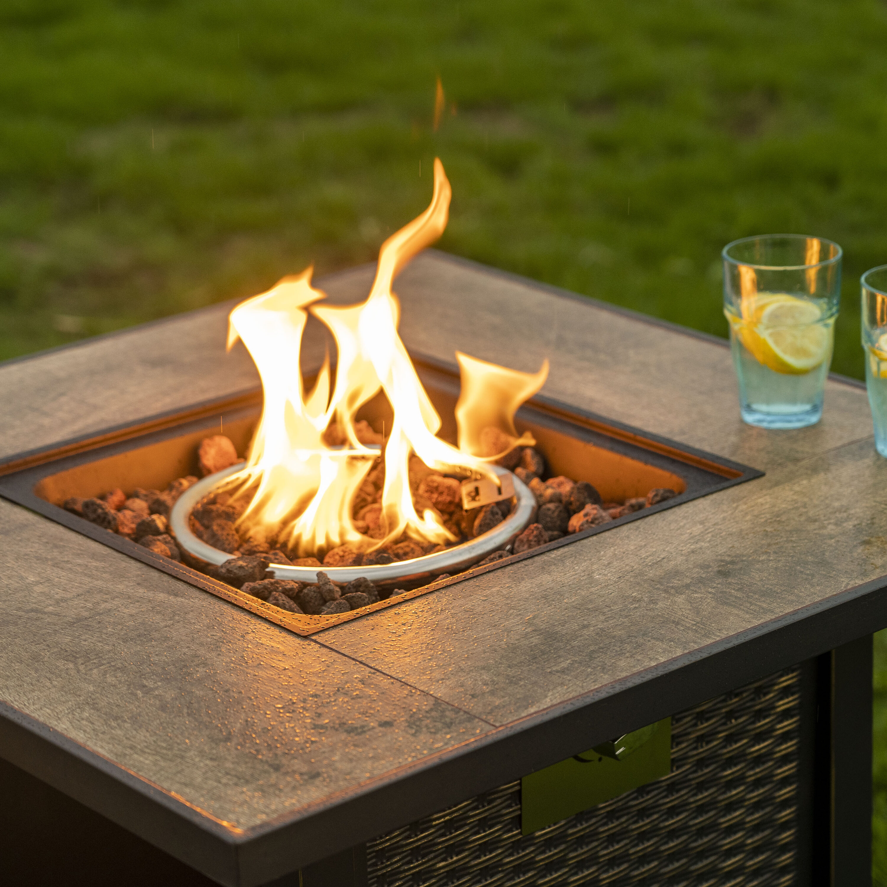 Nuu Garden Black Ceramic and Iron Gas Fire Pit Table