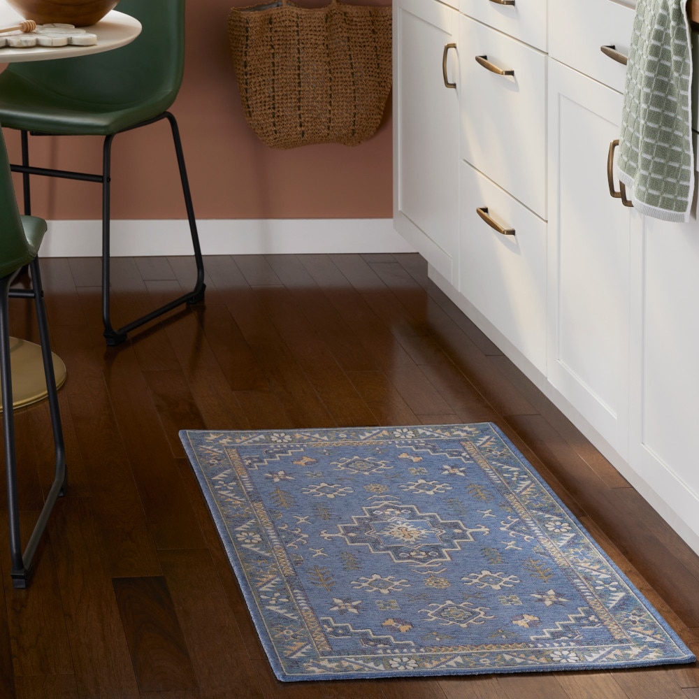 Town & Country Living 3-27592-309 2-ft x 3-ft Blue/Ivory Polyester Rectangular Indoor Decorative Door mat